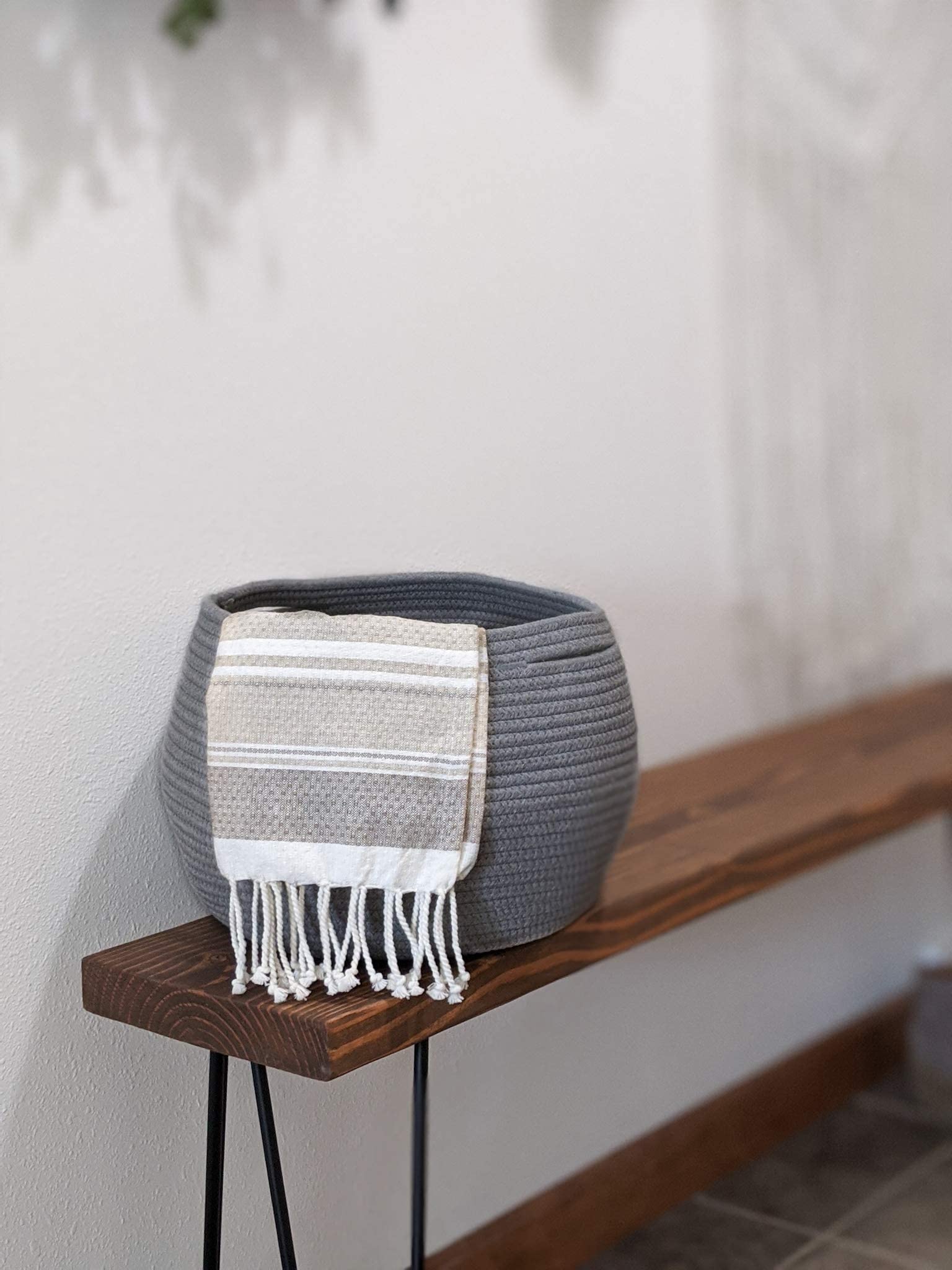 Goodpick Small Rope Storage Basket, Black Round Baskets for Socks, Dog Toys, Towels, Cute Baby Basket for Living Room, Bedroom, Nursery, Towel Baskets for Bathroom, 10 x 8.3 inches