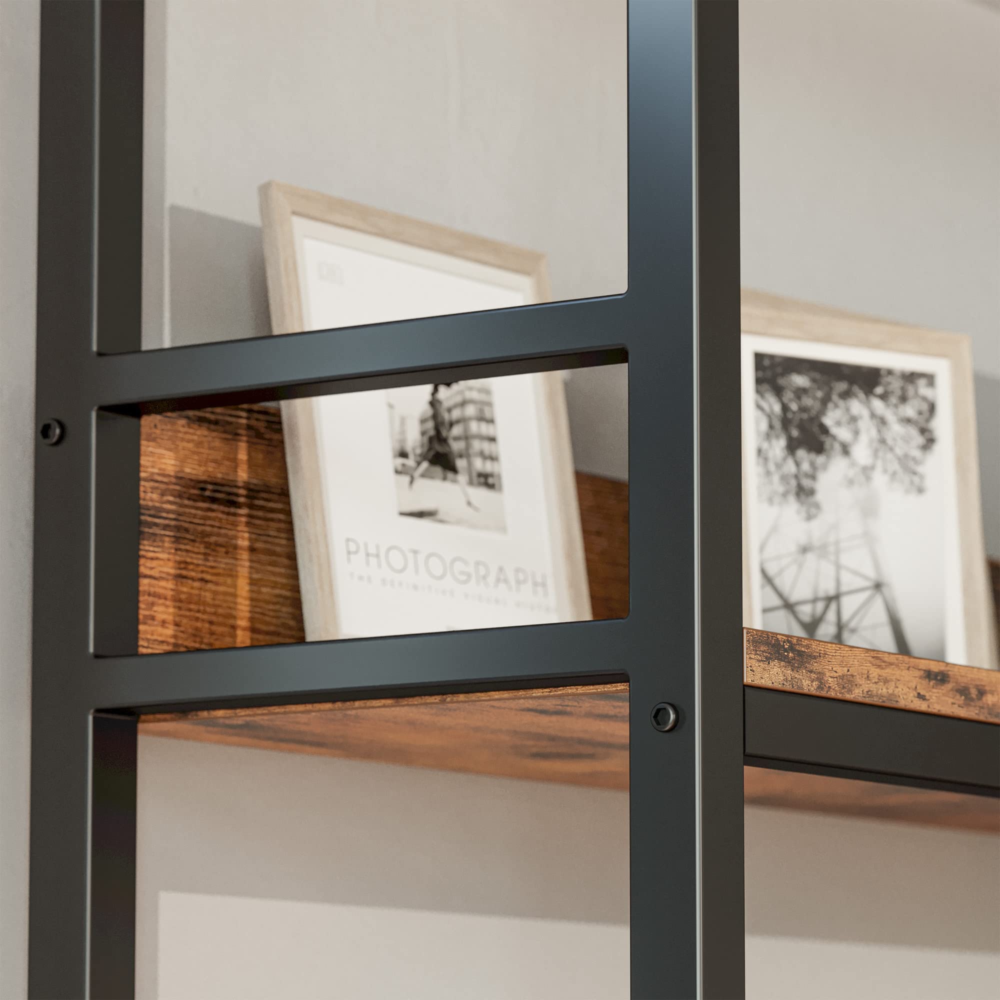 IRONCK Corner Shelf 5 Tiers 70LB Capacity L-Shaped Bookshelf with Baffles and Metal Frame for Home Office Living Room Kitchen Storage and Display