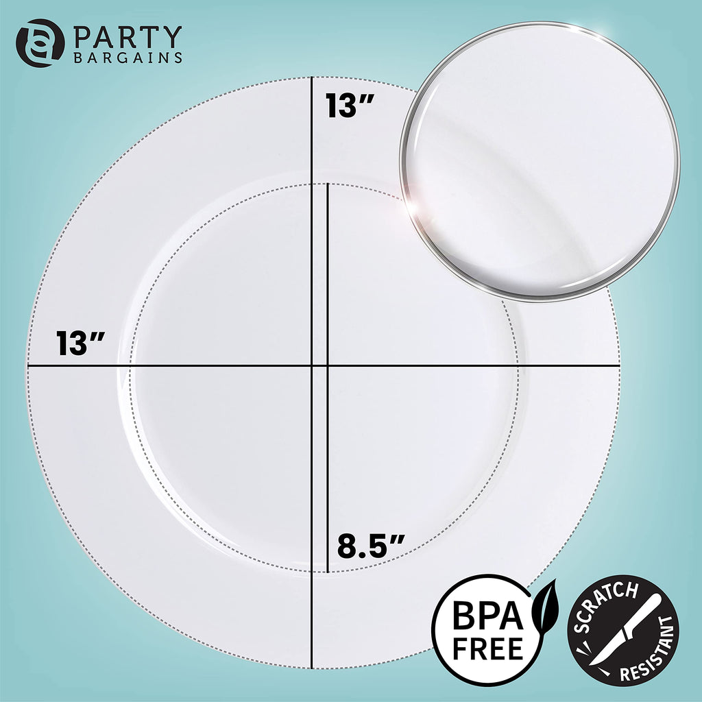 PARTY BARGAINS 13-Inch Charger Plates - 96 Pack, Clear Gold Rim, Heavy-Duty Disposable Chargers for Elegant Dining - Ideal for Weddings and Formal Events