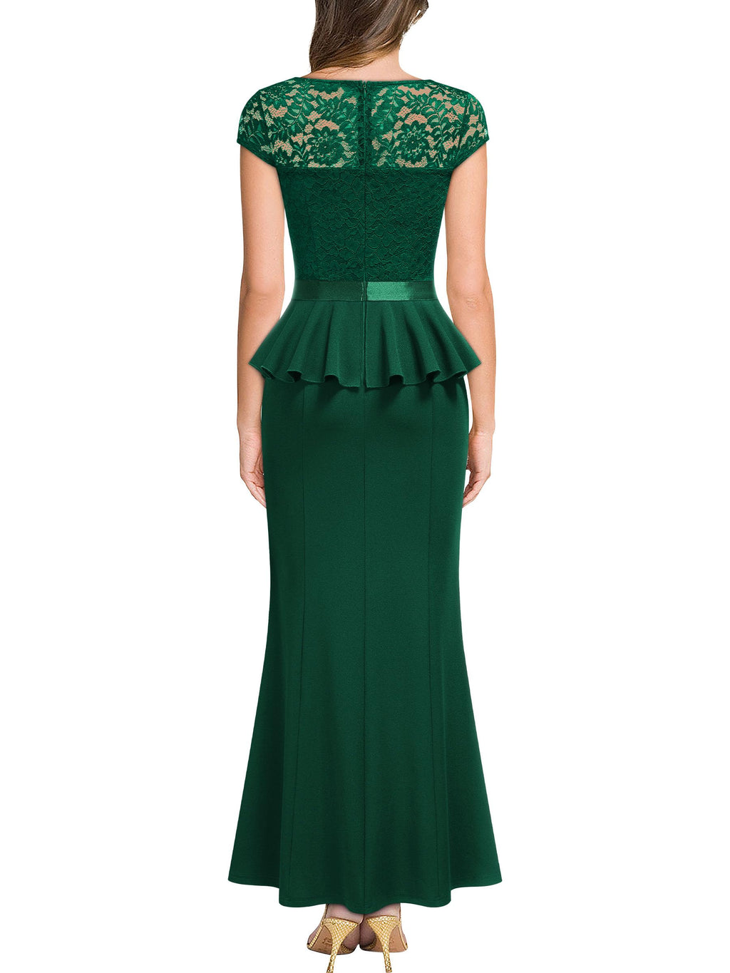 MISSMAY Women's Elegant Floral Lace Ruffle Split Cocktail Party Long Dress