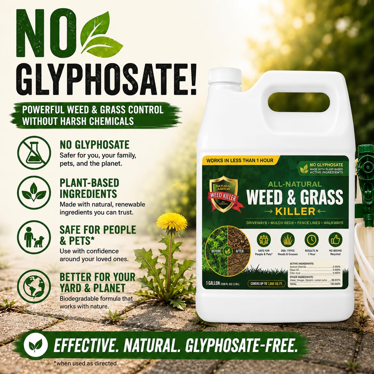 Natural Armor Weed and Grass Killer All-Natural Concentrated Formula. Contains No Glyphosate (16 Ounce Pint)