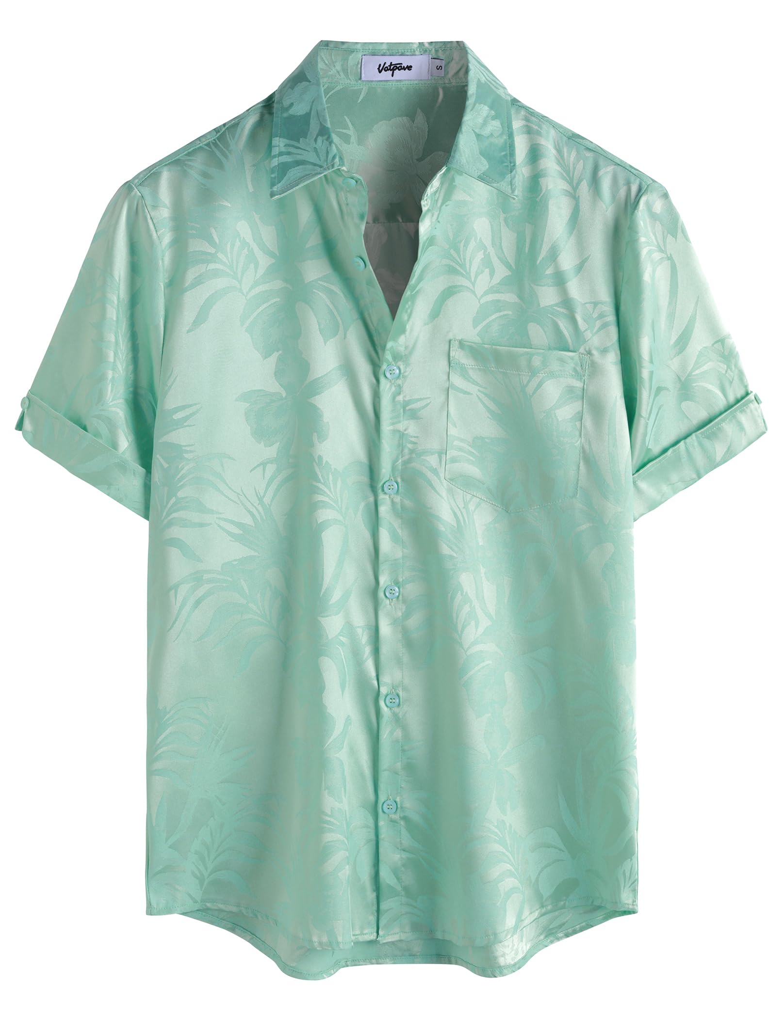 VATPAVE Mens Summer Jacquard Regular Fit Shirts Casual Button Down Short Sleeve Beach Tops with Pocket