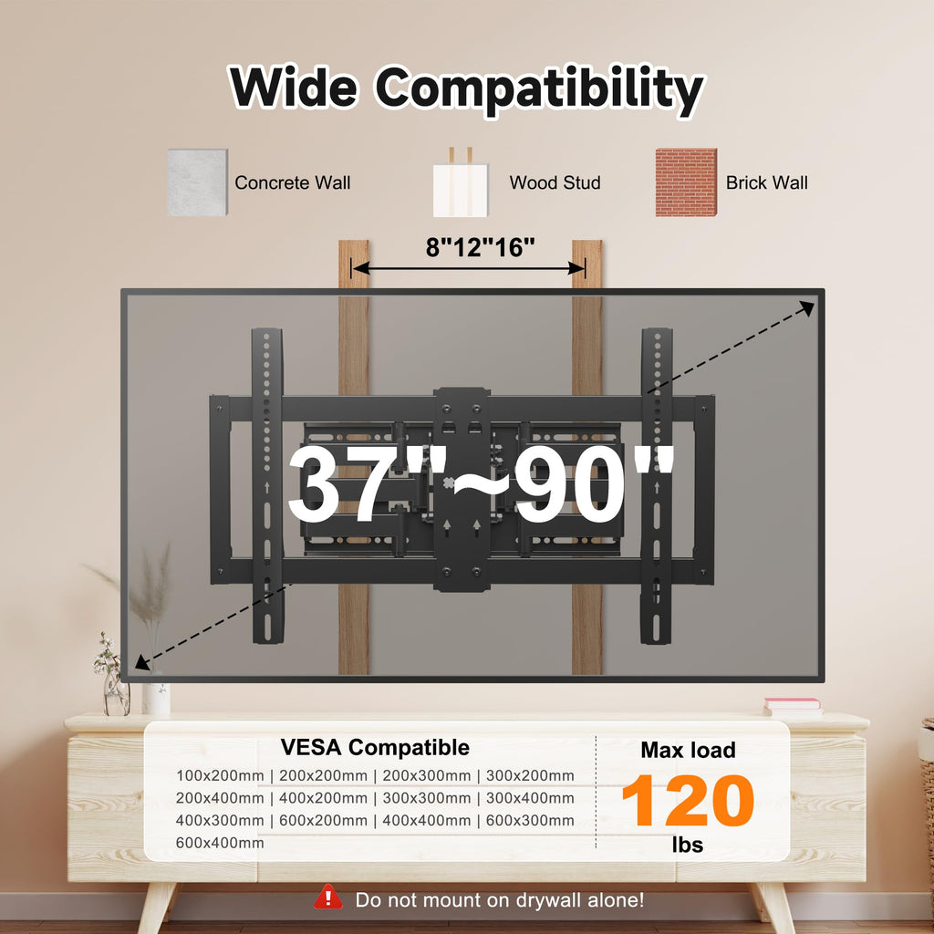 XINLEI Full Motion TV Wall Mount for Most 26"-70" Flat/Curved TV, Swivel Tilt Bracket with Articulating Dual Arms, Support 100lbs, Max VESA 400x400mm, Fits 12”/16" Wood Stud (MA570)