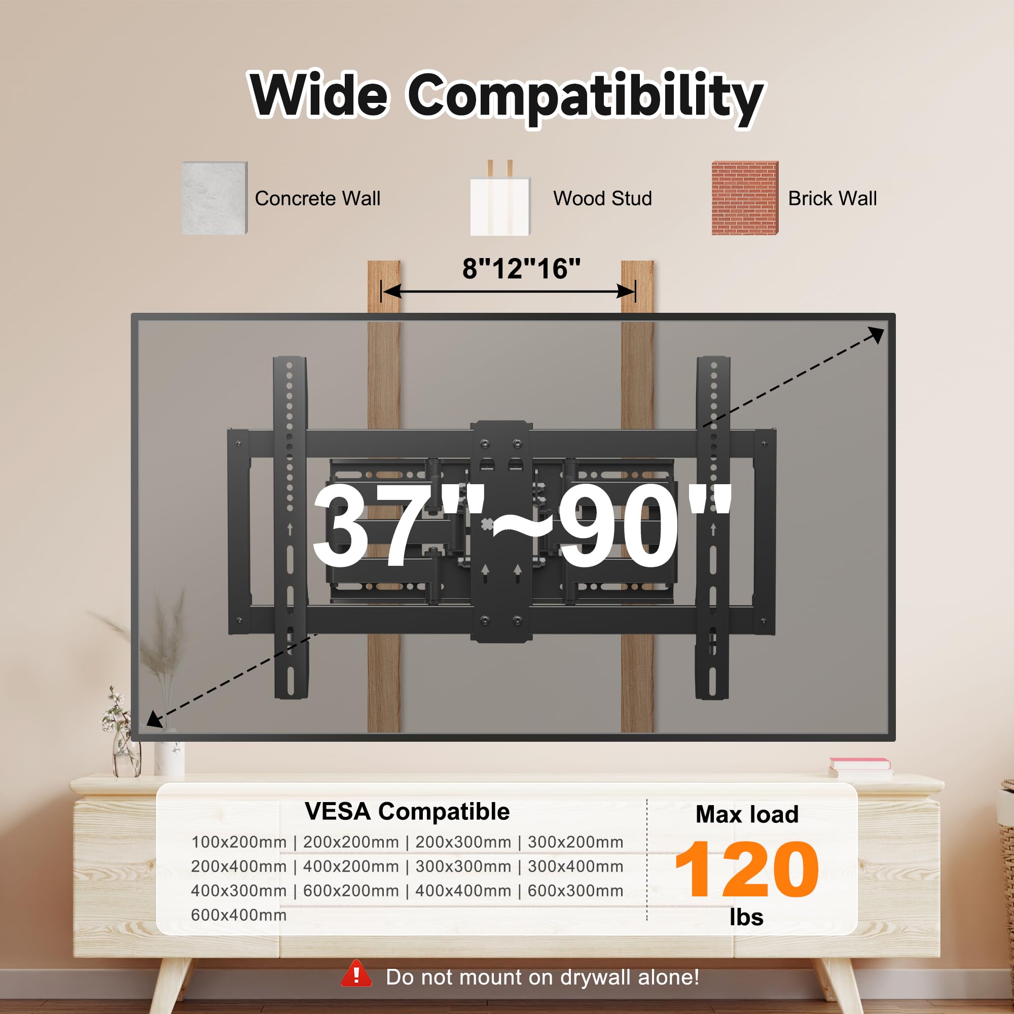XINLEI Full Motion TV Wall Mount for Most 26"-70" Flat/Curved TV, Swivel Tilt Bracket with Articulating Dual Arms, Support 100lbs, Max VESA 400x400mm, Fits 12”/16" Wood Stud (MA570)