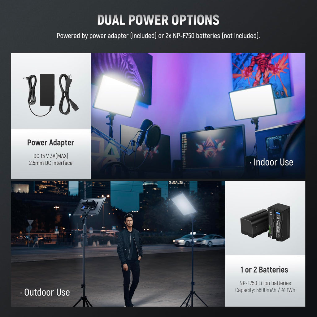 NEEWER RGB168 18.3" RGB LED Video Panel Light with App Control, Bluetooth, 2 Pack Tripod Stand Kit, 60W/360° Full Color/2500-8500K/CRI97+, Studio Photography/YouTube/Game Streaming