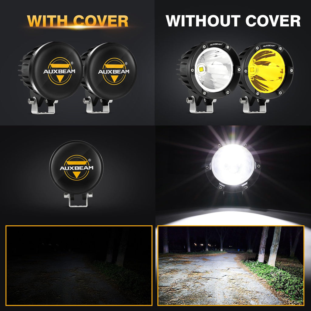Auxbeam P4 Series Flood Beam LED Pods 4 Inch 90W Round Offroad Fog Lights Driving Flood Light Bar Bumper A-Pillar Hood Mount for Trucks ATV UTV Motorcycle Jeep