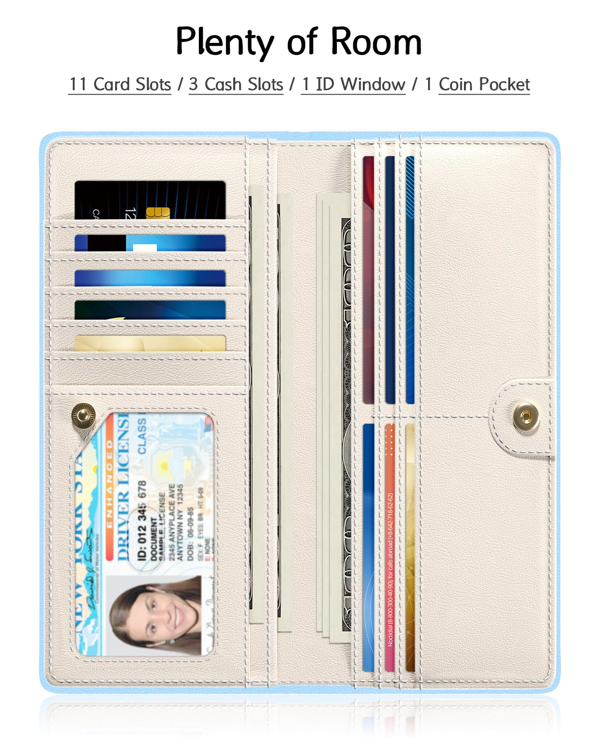 Nipichsha Womens Wallet, RFID Slim Wallets for Women, Thin Ladies Credit Card Holder Purse, Cute Leather Bifold Clutch Billfold with 11 Card Slots & ID Window, Abstract Boho Leaf