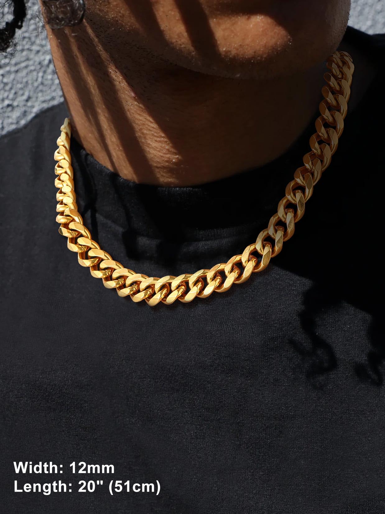 Suplight Cuban Link Chain for Men Women, 18K Gold Plated/Stainless Steel Black Miami Curb Cuban Chain Necklace, 3/6/9/12 mm 14-30 Inch Hip Hop Mens Jewelry, Send Gift Box