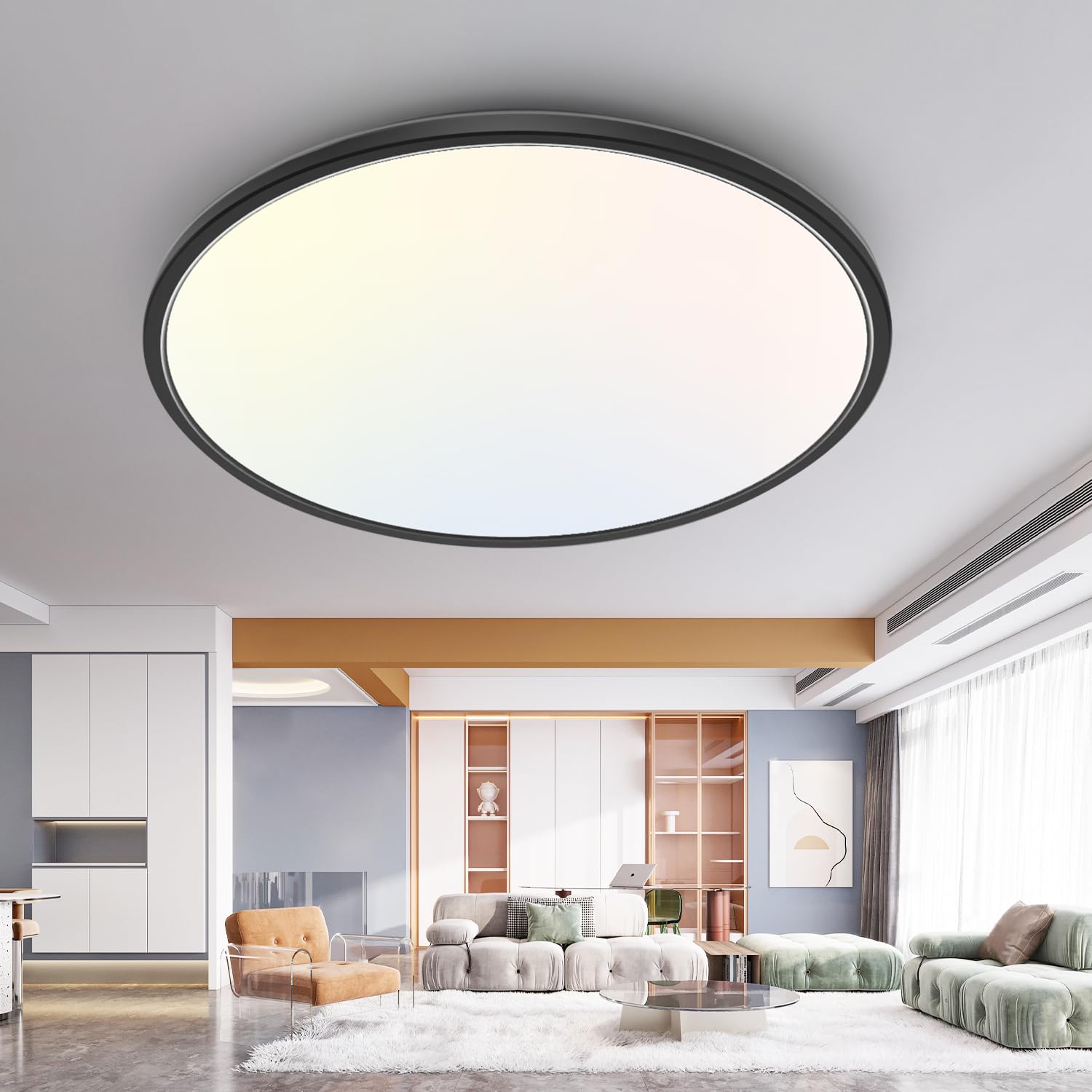 1PACK LED Flush Mount Ceiling Light Fixture, 3000K-4000K-6500K & 100W Equivalent Modern Kitchen Ceiling Lamp 15W 1500Lm 7.5 Inch Closet Round Surface for Bathroom Laundry Bedroom Hallway, Black