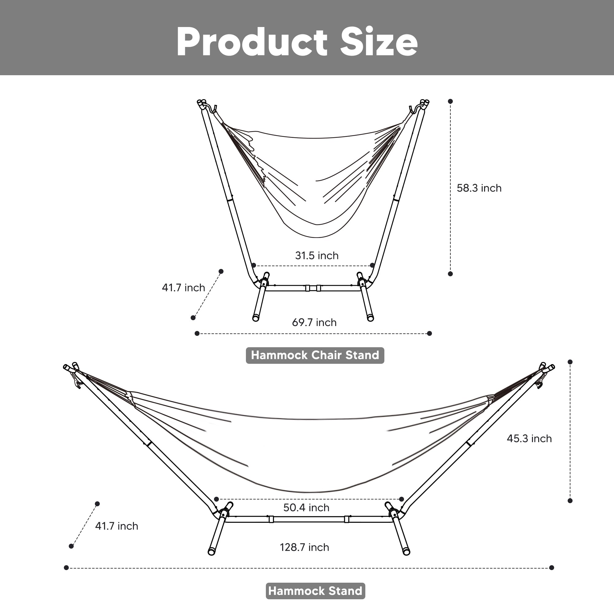 SUNCREAT 2-in-1 Convertible Free Standing Hammock with Stand Included, Camping Backyard Hammock with Stand, Patented, Blue & White Stripe