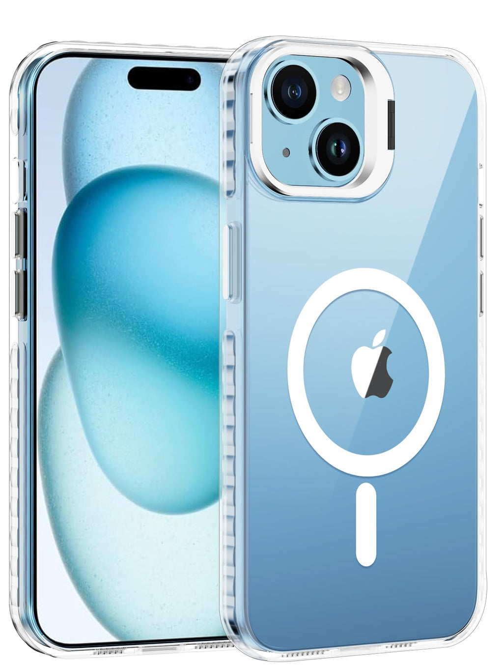 for iPhone 15 Clear Case with Stand, Compatible with MagSafe, Heavy Duty Drop Protection, Full Body Shockproof Magnetic Protective Phone Cover for Apple iPhone 15 (Clear Magnetic)