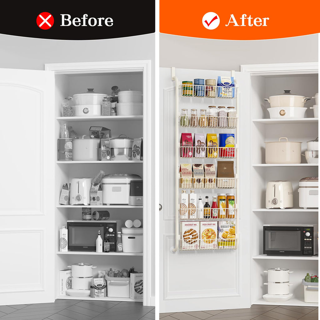 MIAOLI Over the Door Pantry Organizers and Storage, 8-Tier Spice Rack, Home & Kitchen Storage Shelves for Cabinet, Large Capacity Hanging Seasoning Organizer, Laundry Room Organization, White