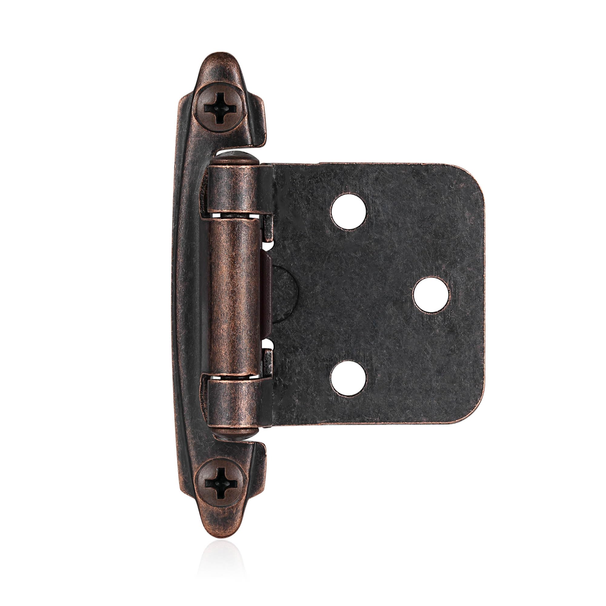 4 Pack (2 Pairs) Antique Brass Self Closing Cabinet Hinges for Kitchen Cabinet Door, 1/2" Overlay (Variable) Semi Concealed Kitchen Cabinet Hinges
