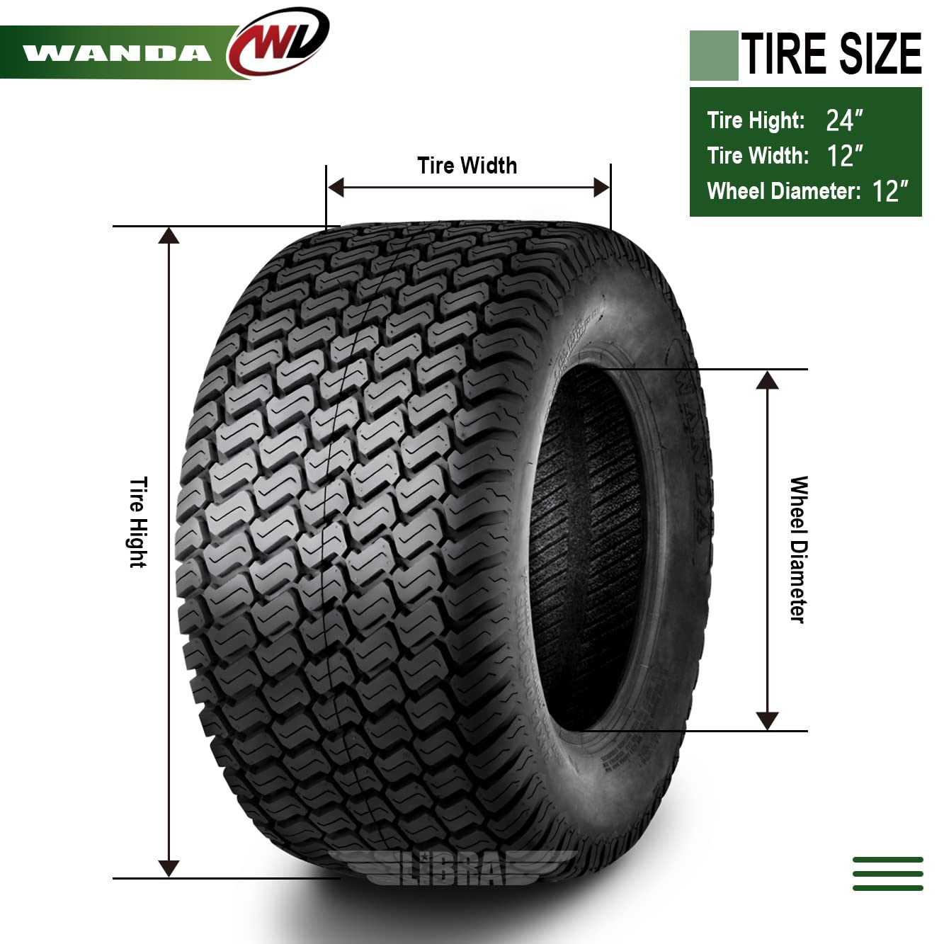 WANDA 11x4-5 Zero Turn Lawn Mower Utility Cart Turf Tire 11x4x5 11x4.00-5/4 Ply - 13204