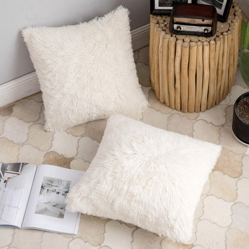 ANRODUO Pack of 2 Baby Pink Throw Pillow Covers Luxury Fluffy Pillows Faux Fur Decorative Pillows Plush Cushion Case Fuzzy Mongolian Merin Style for Bed Couch Sofa Living Room Summer Decor 16x16 Inch