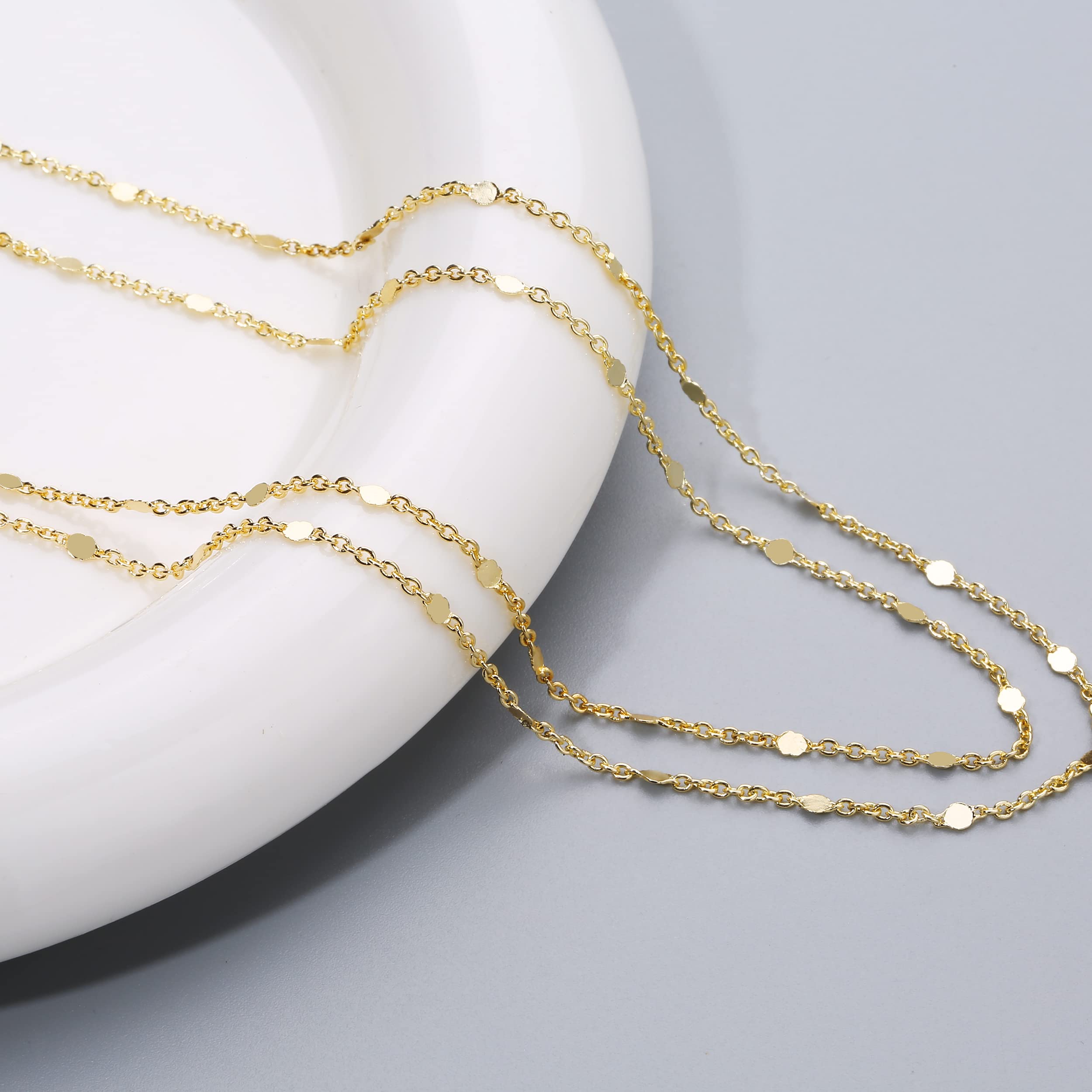 BERISO 14K Gold/Silver Plated Choker Necklace for Women Shining Dots Station Gold Chain Necklace Beads Sparkle Chain Necklace Link Chain Exquisite Jewelry for women
