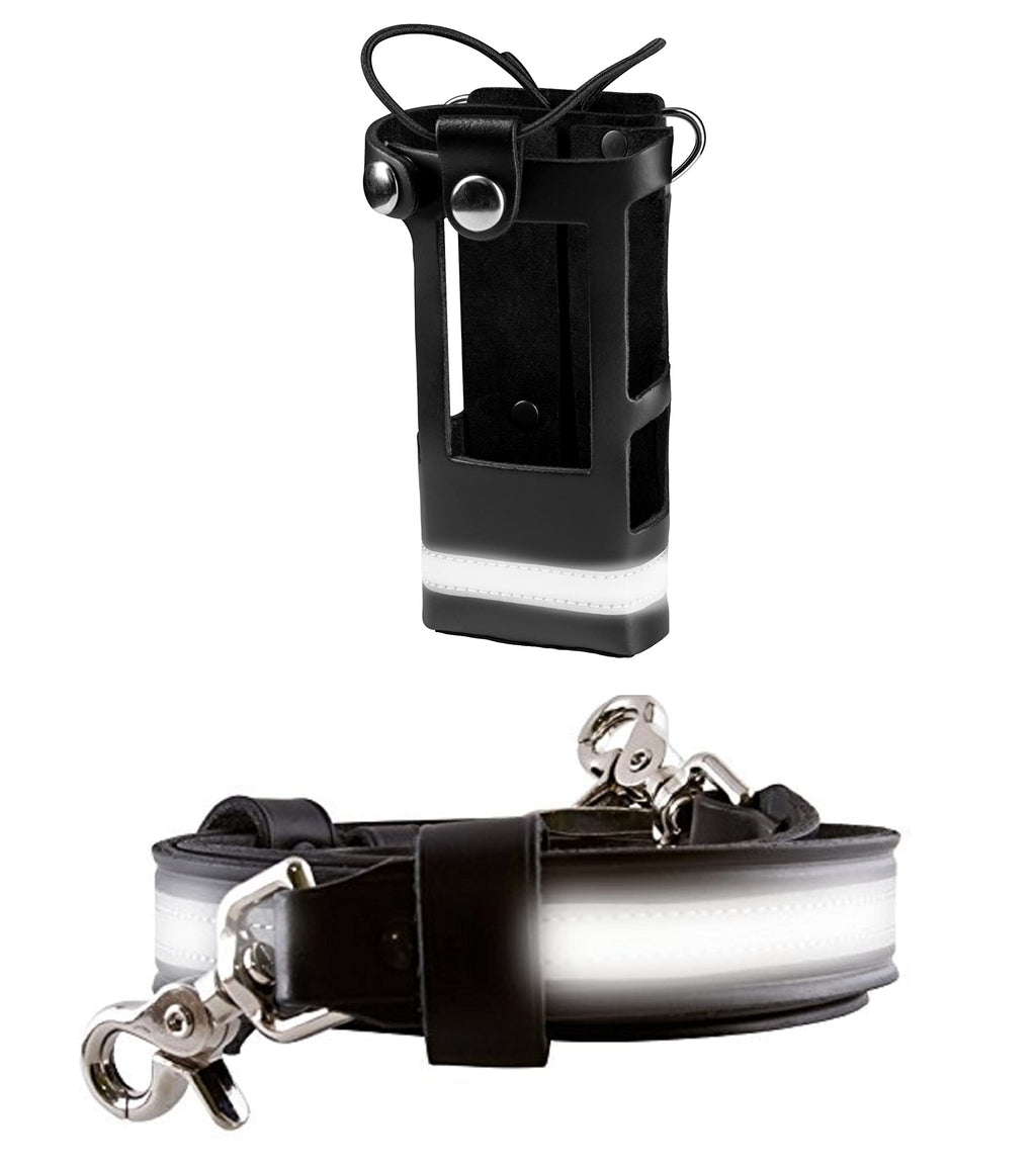 Perfect Fit firefighter radio strap and holder leather Bundle Set Includes radio holster, strap, sway strap, cord keepers