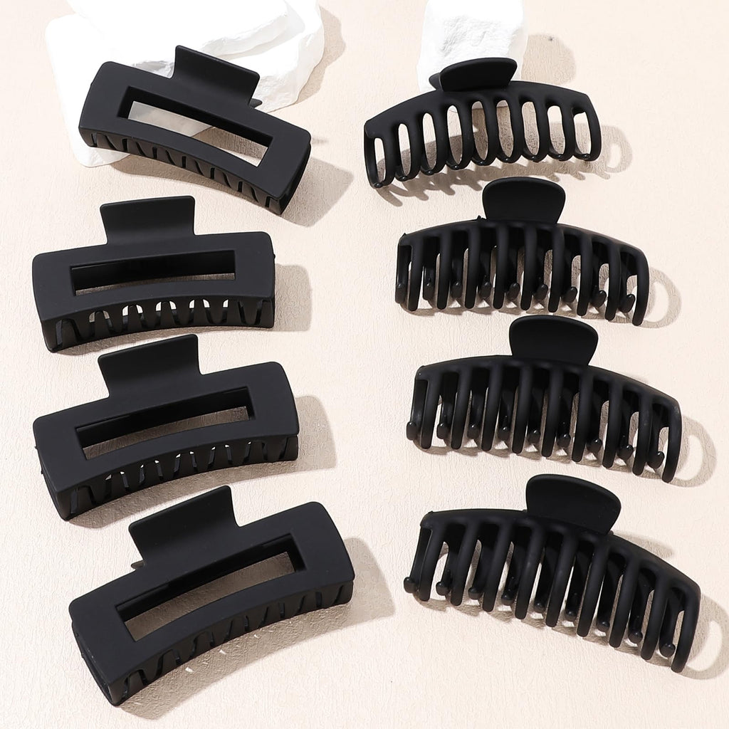laxizar 8 Pack Claw Clips Rectangular Hair Clips for Women Girls Large Bandana Clips Strong Hold Hair Jaw Clips (Black)