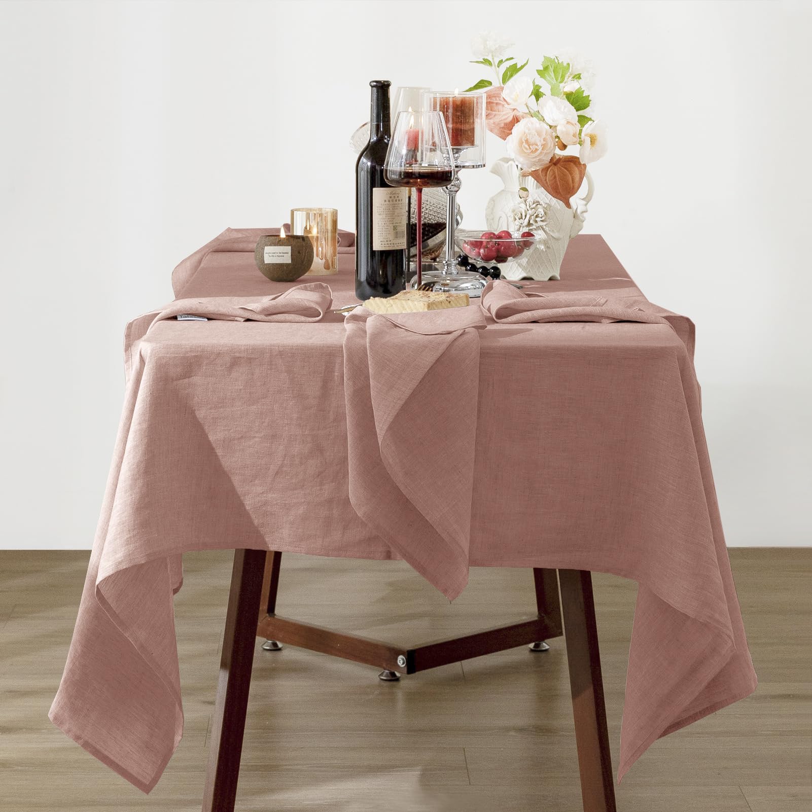 Talasily Linen Tablecloth 100% Pure Linen Table Cloth 60x84 Inches Rectangle Tablecloths Washable Cloths for Kitchen, Dining, Buffet Parties, Holidays, Picnic, Weddings and Restaurants-Caramel