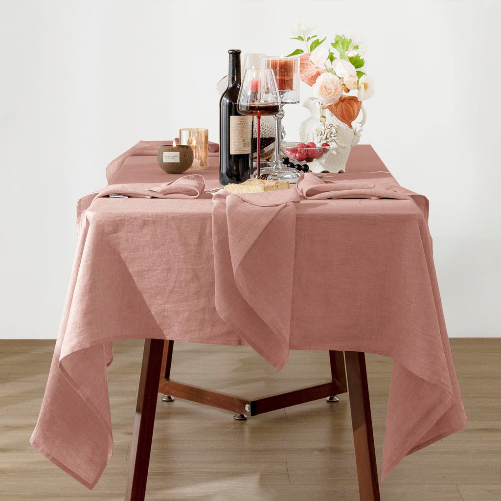 Talasily Linen Tablecloth 100% Pure Linen Table Cloth 60x84 Inches Rectangle Tablecloths Washable Cloths for Kitchen, Dining, Buffet Parties, Holidays, Picnic, Weddings and Restaurants-Caramel