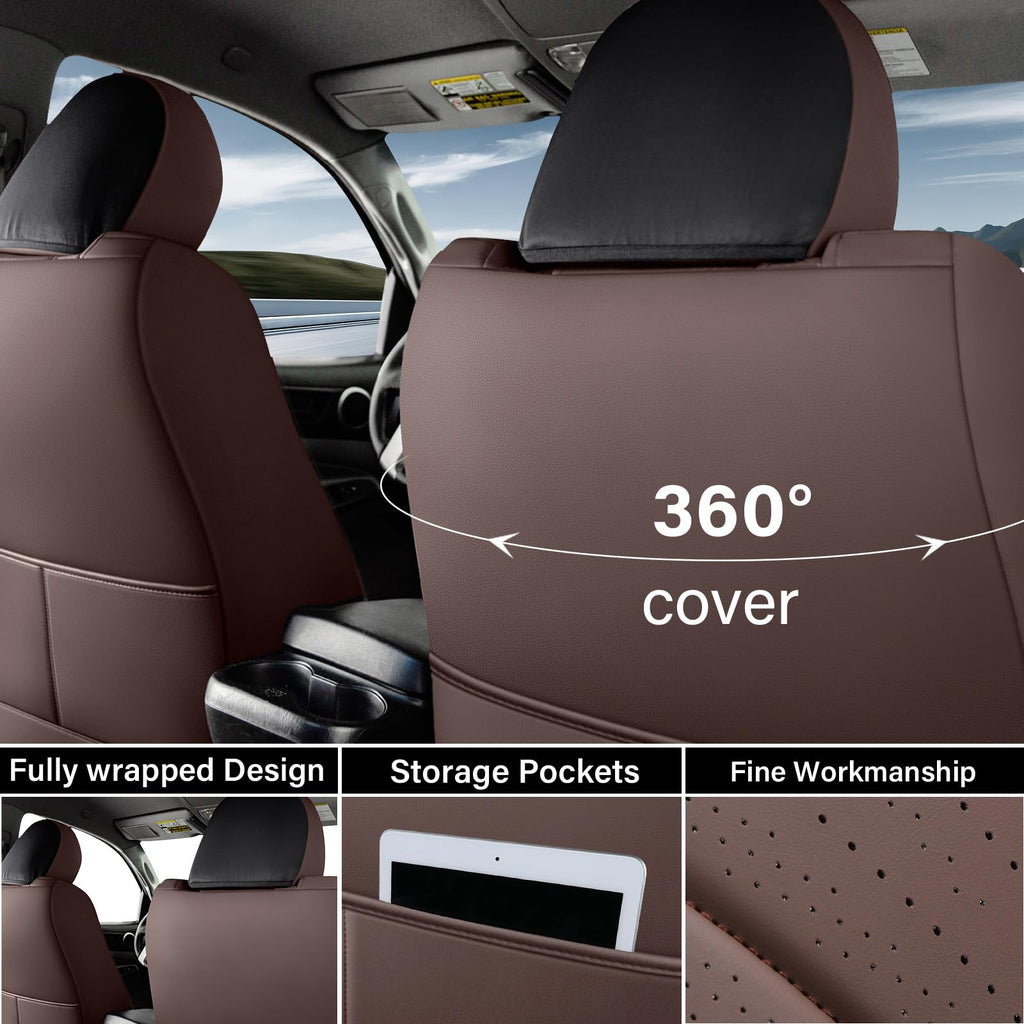 Coverado Tacoma Seat Covers, Car Seat Covers Front Seats, Leather Seat Covers for Cars Car Seat Protector Cushion Tacoma Accessories Custom Fit 2005-2023 Toyota Tacoma Double/Crew Cab(Black)