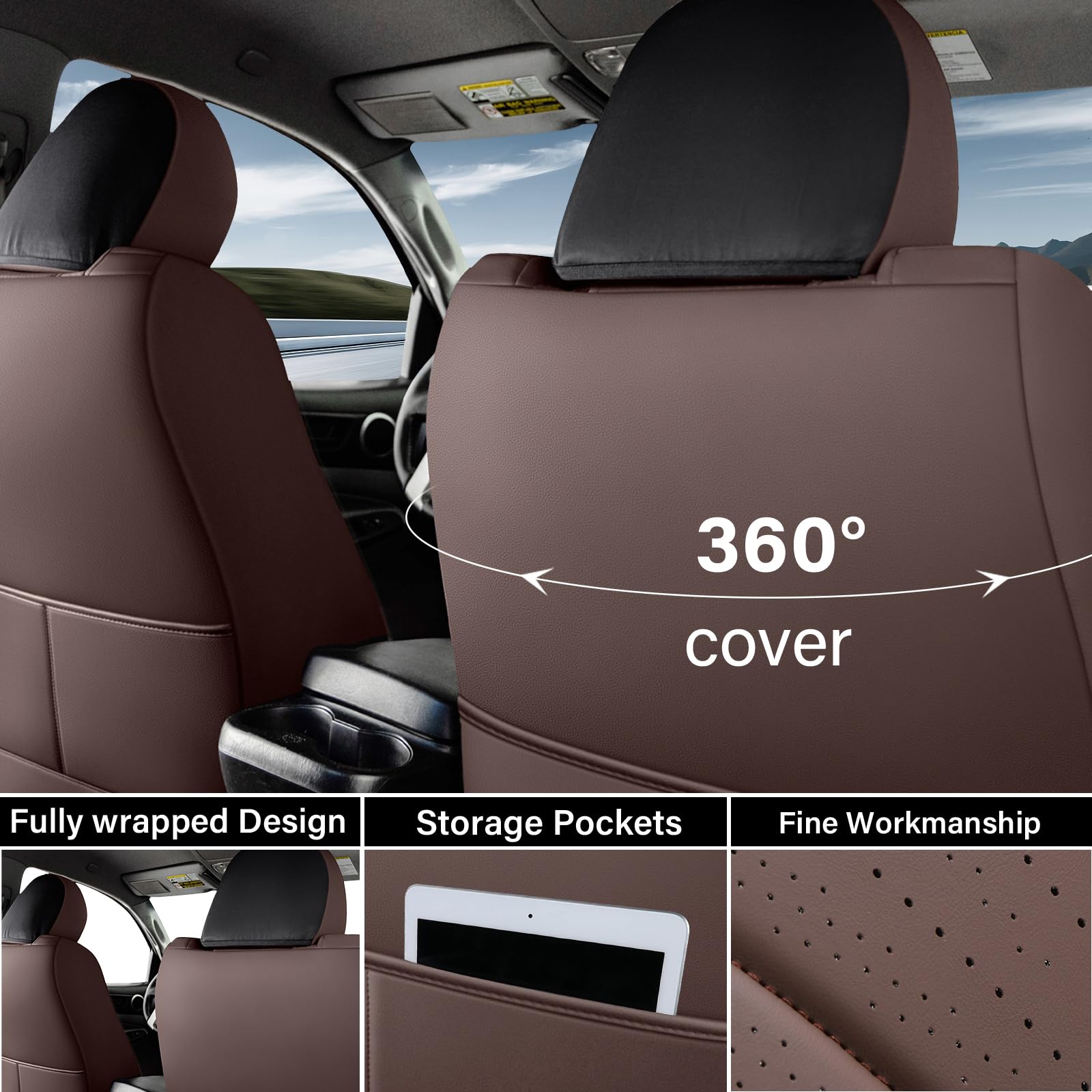 Coverado Tacoma Seat Covers, Car Seat Covers Front Seats, Leather Seat Covers for Cars Car Seat Protector Cushion Tacoma Accessories Custom Fit 2005-2023 Toyota Tacoma Double/Crew Cab(Black)