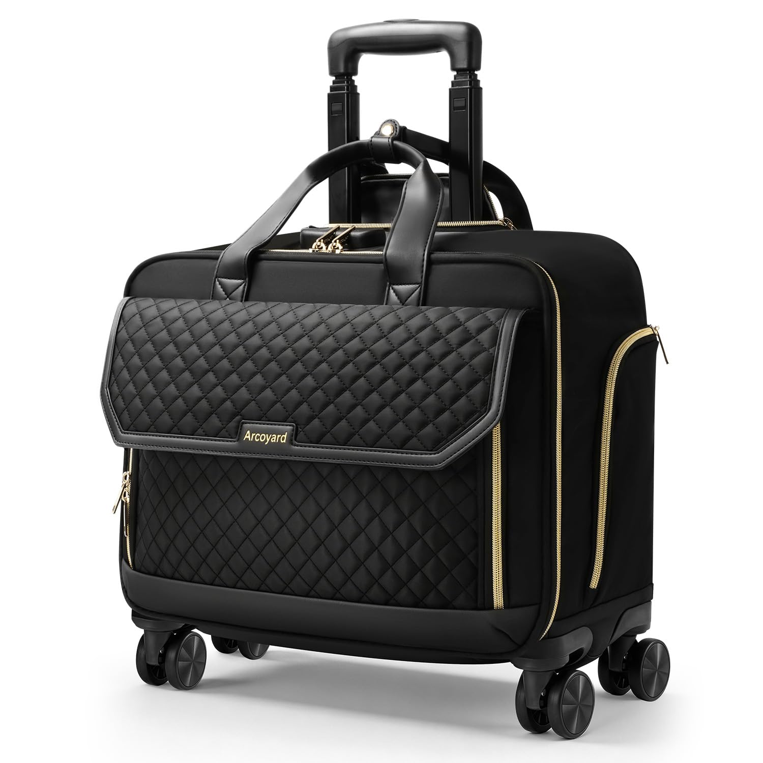 Rolling Laptop Bag for Women with 4 Spinner Wheels, 17 Inch Rolling Briefcase for Women with Lock, Waterproof Rolling Computer Bag with 11 Pockets & Padded Laptop Sleeve for Work Travel, Black