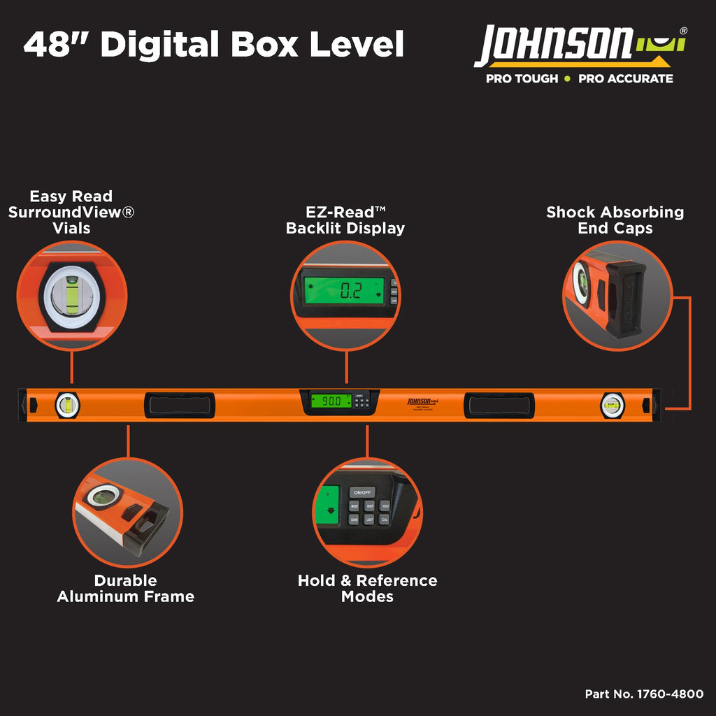 Johnson Level & Tool 1760-2400 Digital Box Level, 24", Orange, 1 Level
