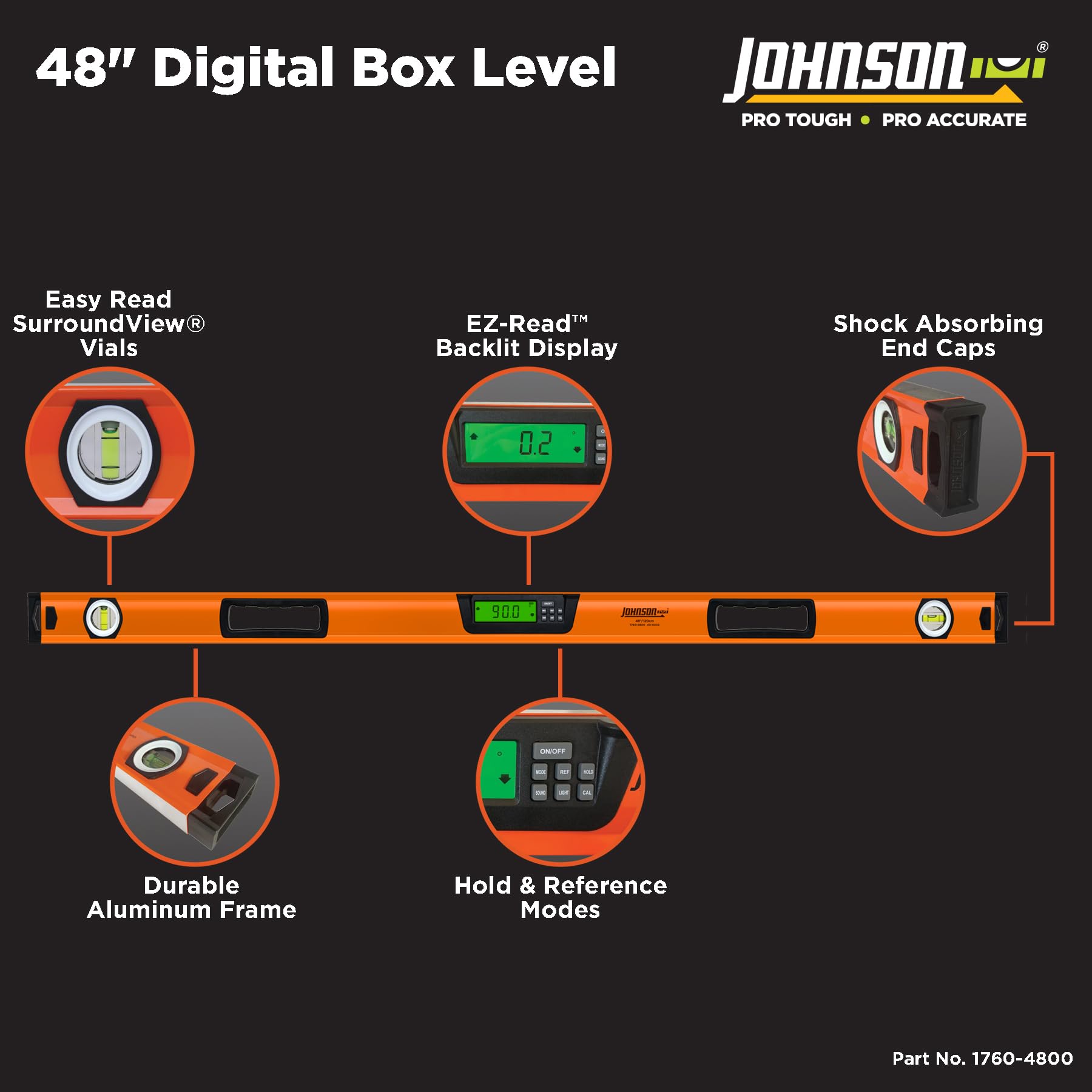 Johnson Level & Tool 1760-2400 Digital Box Level, 24", Orange, 1 Level