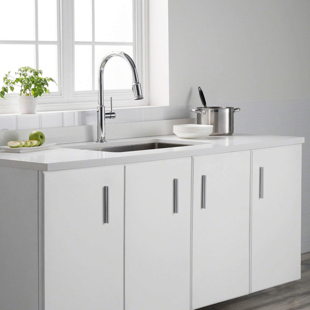 KRAUS Allyn Transitional Bridge Kitchen Faucet with Pull-Down Sprayhead in Brushed Gold, KPF-3121BG