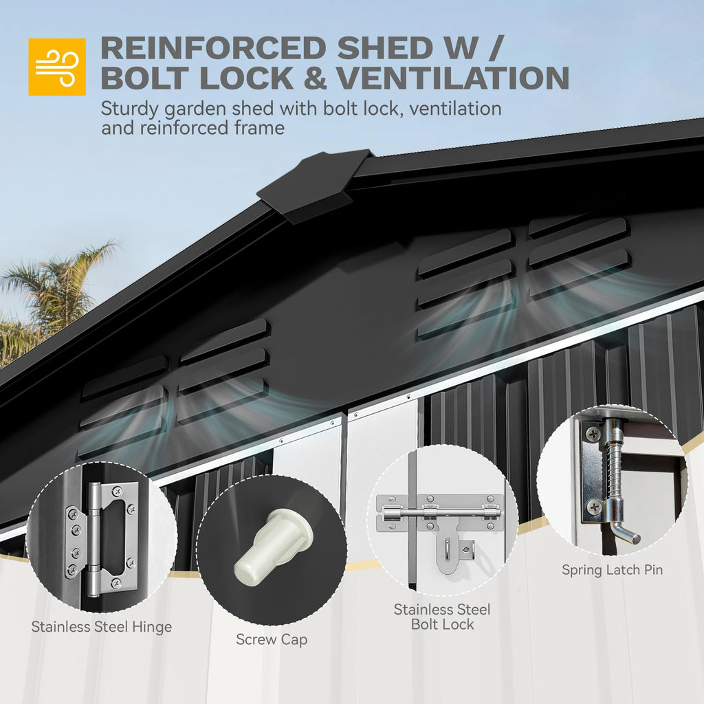 DWVO 6x4ft Outdoor Storage Shed, Lockable Metal Tool Storage Sheds, Waterproof Garden Sheds with Vents for Backyard, Patio, Garage, Lawn, Dark Gray