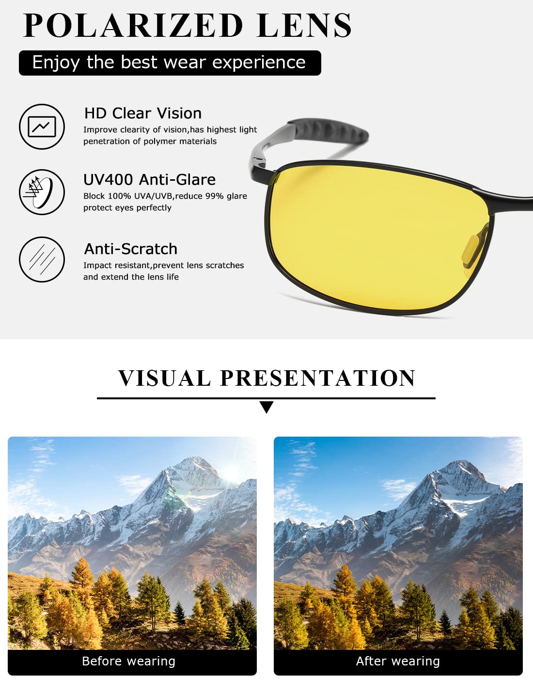 AEVOGUE Polarized Sunglasses For Men Rectangle Metal Frame Retro Sun Glasses AE0395