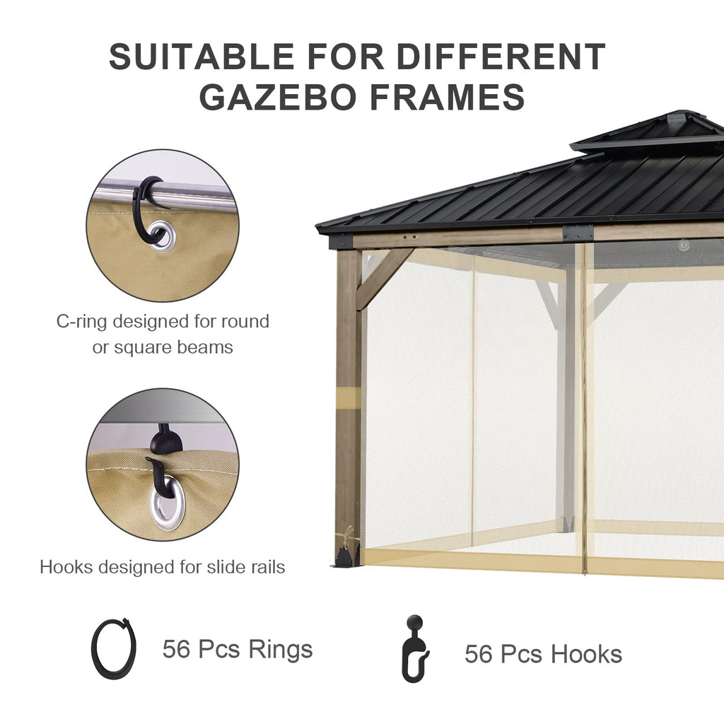 BPS 10' x 10' Gazebo Universal Mosquito Netting Screen Replacement, 4-Panel Mesh Screen Walls with Double Zippers for Outdoor Patio, Khaki (Mosquito Net Only)