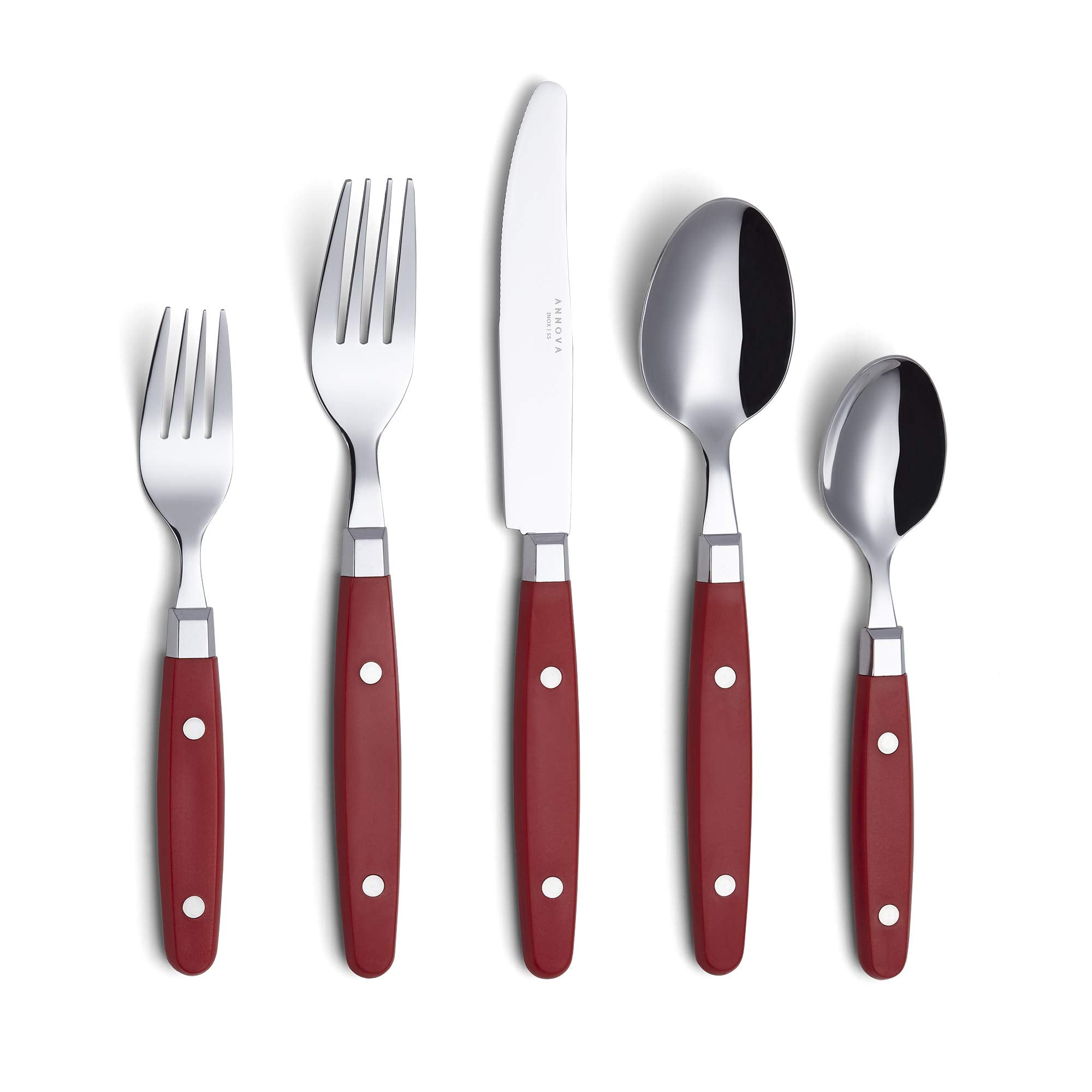 ANNOVA Silverware Set, Retro/Rivet Colorful Stainless Steel Tableware Kitchen Flatware Set Utensils, Includes Dinner Knives, Forks, Spoons, Salad Forks & Dessert Spoons (Brown, 20 Pieces)