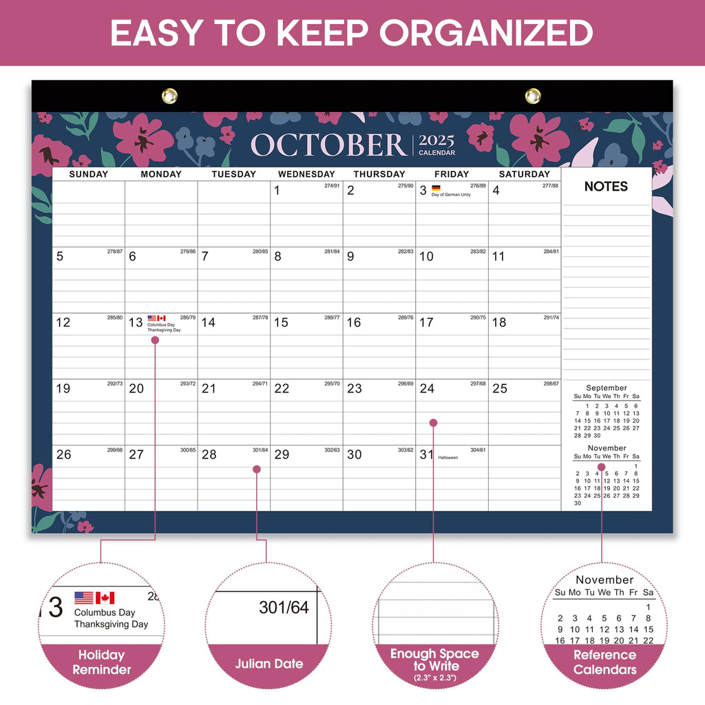 Desk Calendar 2026-2027, 21-Month Calendar Runs Until June 2027, Large 17" x 12" Monthly Desktop & Wall Calendar for Home & Office - Floral