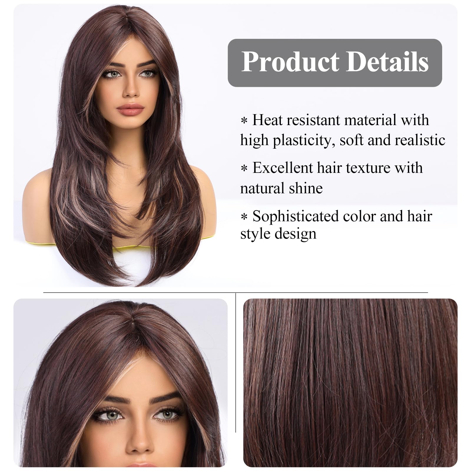 HAIRCUBE Auburn Wigs for Women,Long Layered Orange Wigs with Bangs Heat Resistant Synthetic Fibre Wigs(pelucas de cabello natural)