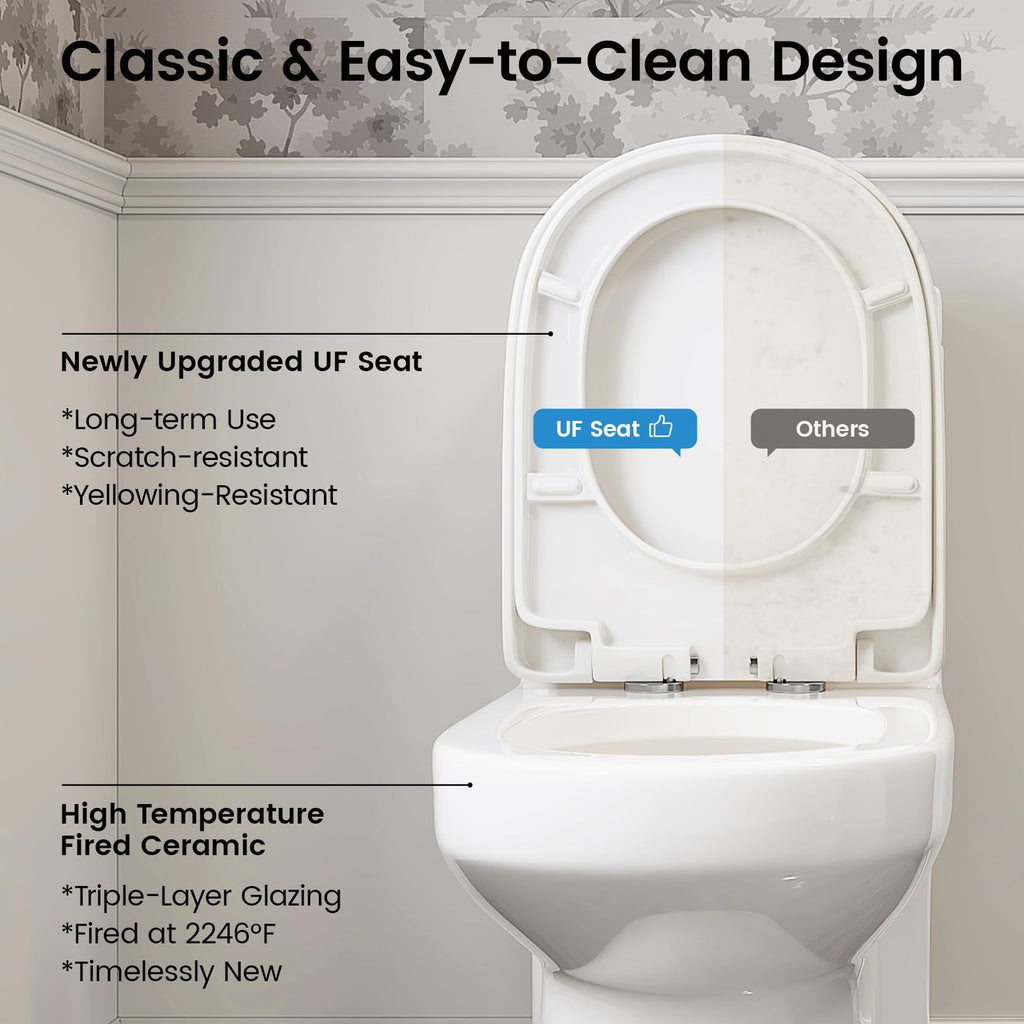 Compact One Piece Toilet for Bathroom, Space-Saving Powerful Dual Flush Round Small Toilet, Average 1.28 GPF, Skirted Design with Upgraded UF Quiet & Soft Close Seat (10" Rough-in Toilet)