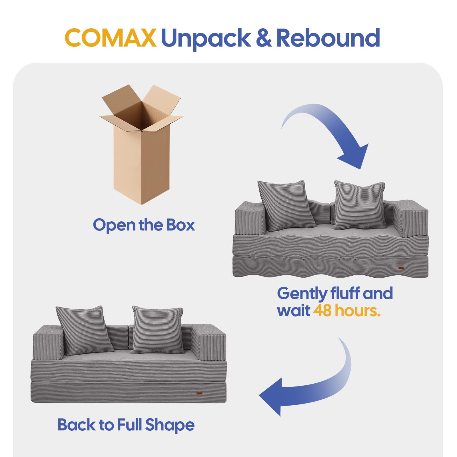 COMAX Futon Sofa Bed, 4‑in‑1 Convertible Sofa Bed, Folding Boneless Couches | Boneless Couch for living room, Fold Out Small Foldable Loveseat Floor Sleeper Mattress Lounge Space‑Saving, Ash Gray