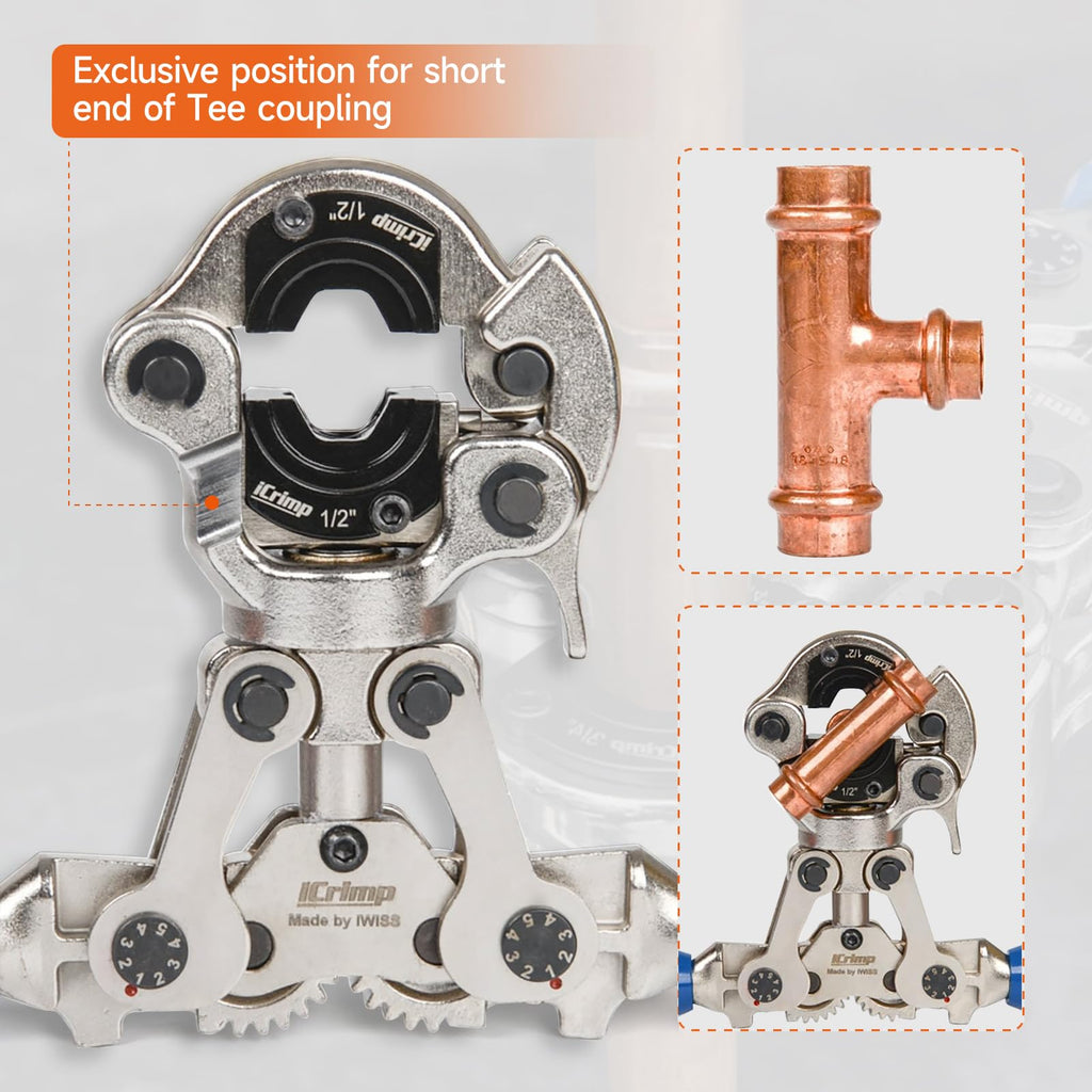 iCrimp Copper Tube Press Tool 1/4"-7/8" for HVAC/R Refrigerant Lines, O-Ring Sealed Solderless Fitting Connection