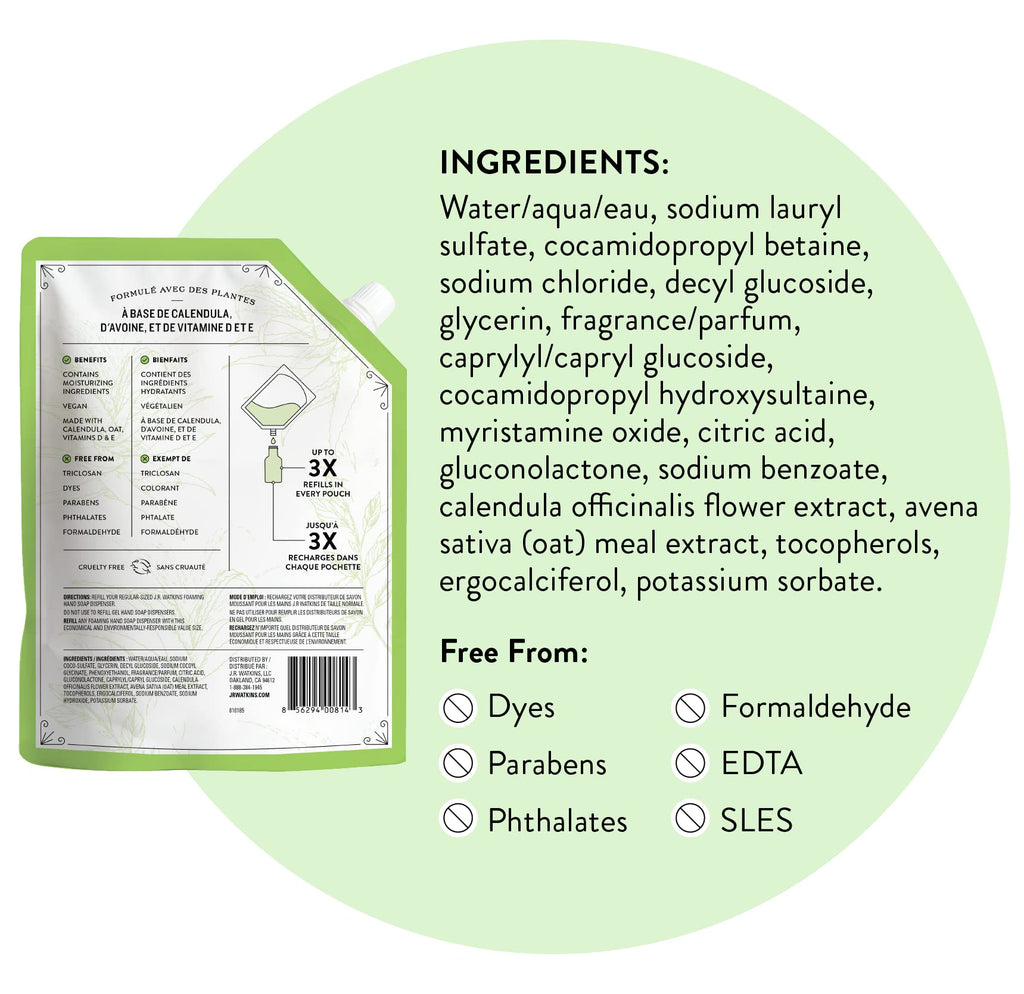 J.R. Watkins Gel Hand Soap Refill, Moisturizing Hand Wash, Formulated with Plant-Based Cleansers, Alcohol-Free, Cruelty-Free, Aloe & Green Tea, 34 Fl Oz, 2 Pack