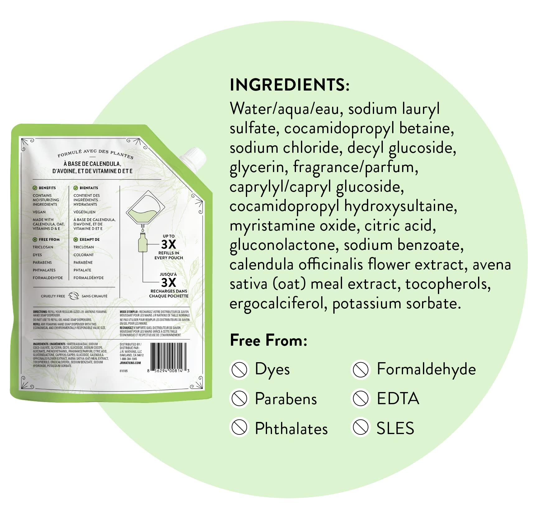 J.R. Watkins Gel Hand Soap Refill, Moisturizing Hand Wash, Formulated with Plant-Based Cleansers, Alcohol-Free, Cruelty-Free, Aloe & Green Tea, 34 Fl Oz, 2 Pack