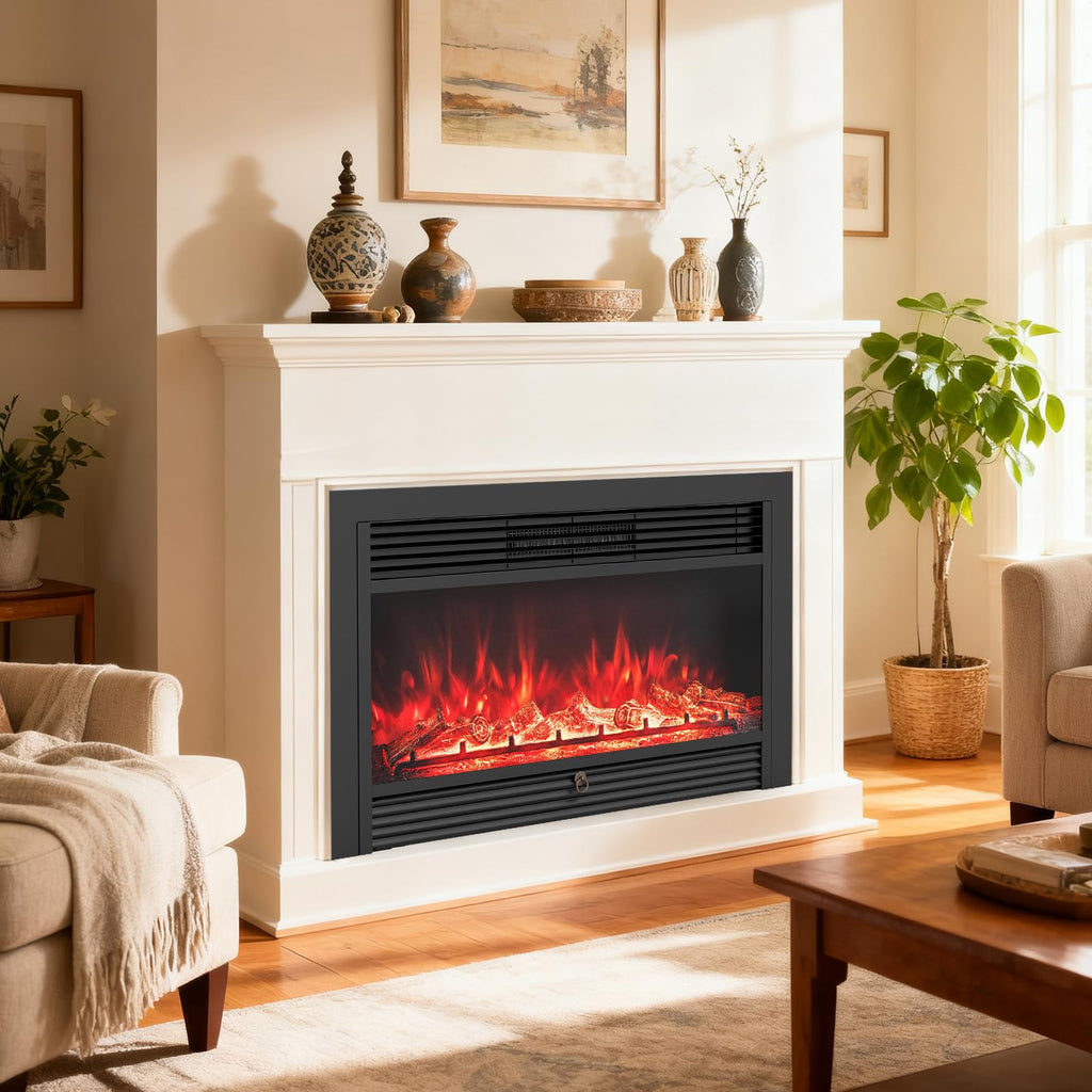 Giantex 18" Electric Fireplace Insert Heater, Wall Recessed/Mounted Fire Places Electric Fireplace with Remote, 2 Modes Heat, 9H Timer, 5 Brightness, 750/1500W Freestanding Fireplace