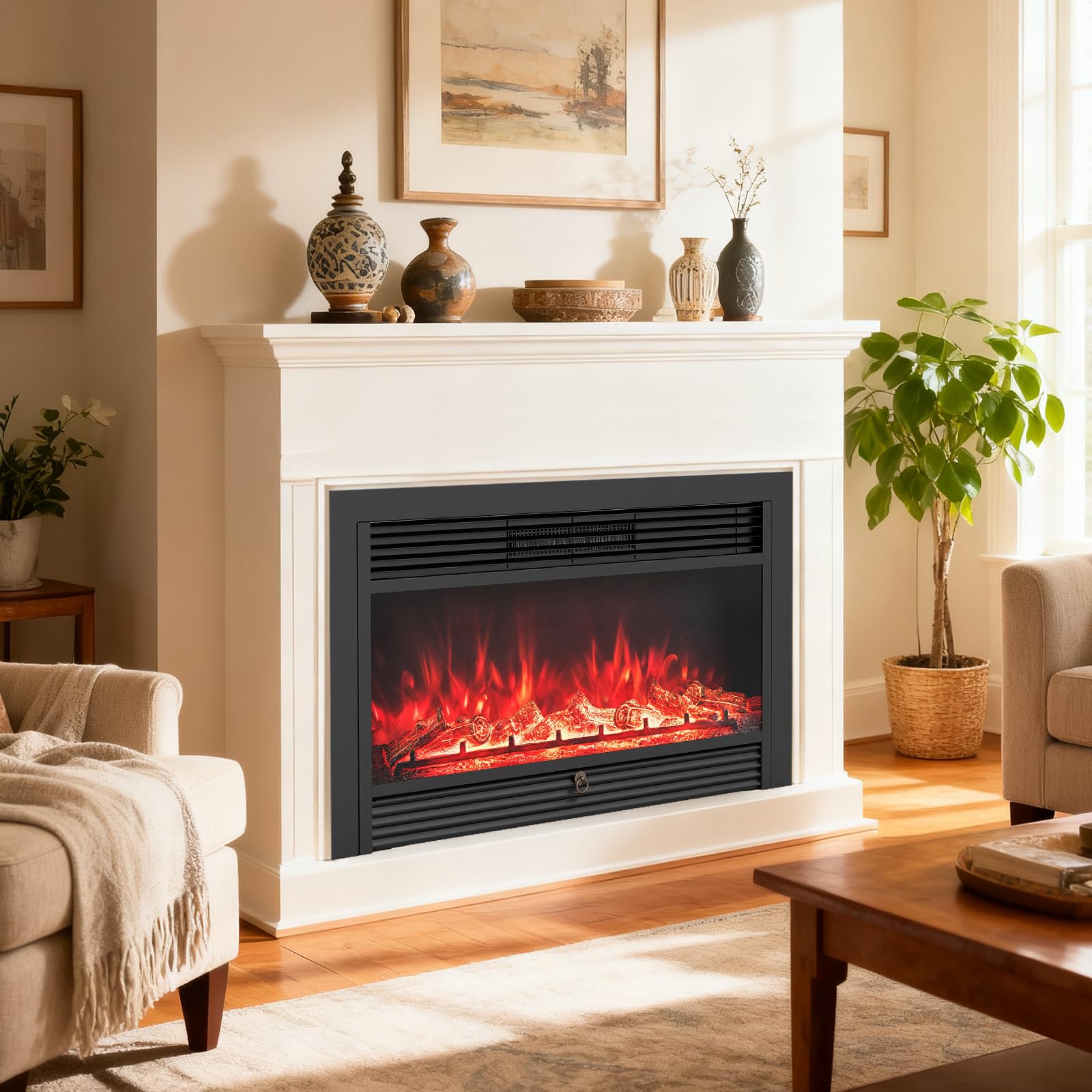 Giantex 18" Electric Fireplace Insert Heater, Wall Recessed/Mounted Fire Places Electric Fireplace with Remote, 2 Modes Heat, 9H Timer, 5 Brightness, 750/1500W Freestanding Fireplace