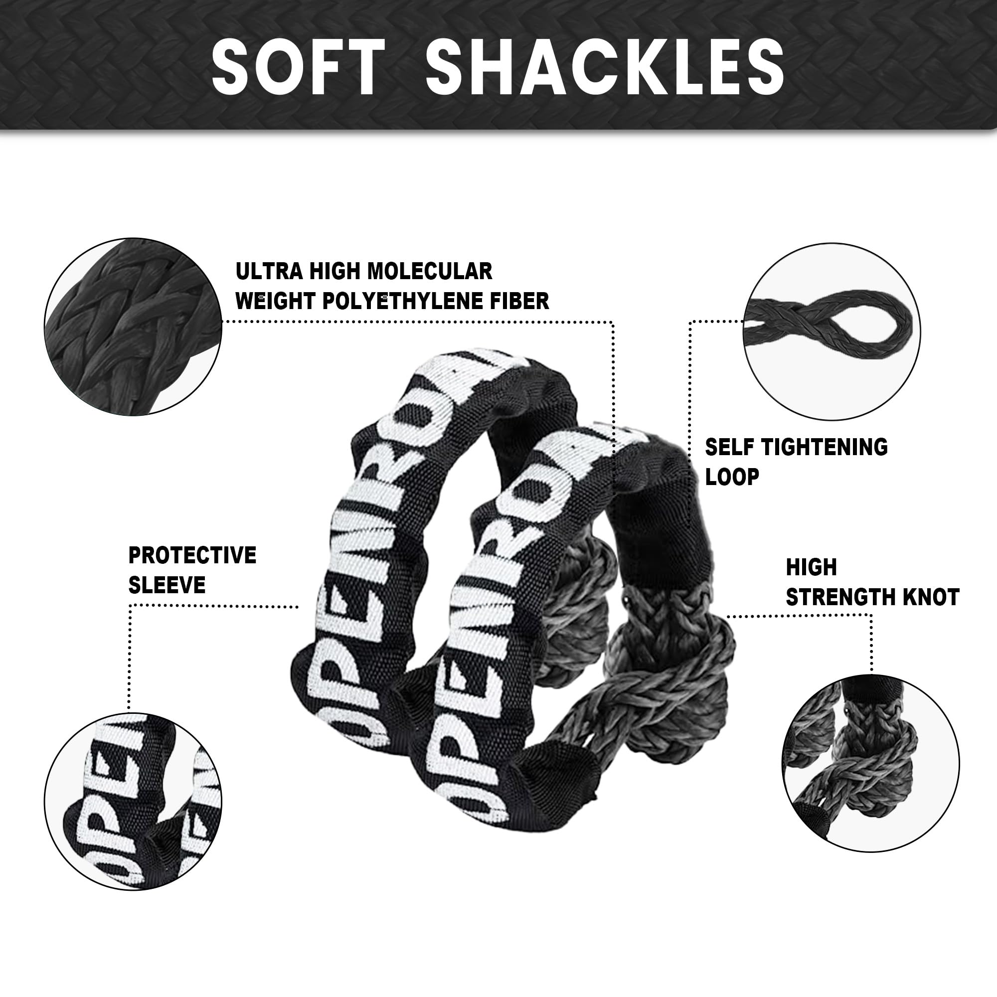 OPENROAD Kinetic Recovery Tow Rope, 4800 LBS (1in x 30ft with Soft Shackle) Extreme Duty 35% Elasticity Energy Offroad Snatch Strap, Vehicle Recovery Kit for Jeep Car Truck ATV UTV SUV