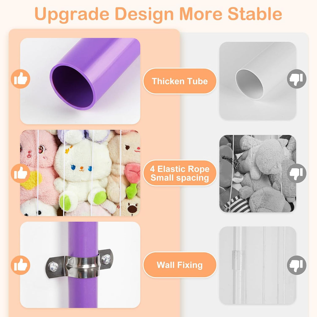 FIOBEE Stuffed Animals Storage Zoo Thicken PVC Tube Toy Organizer with Elastic Band Large Stuffed Animals Holder for Nursery Playroom Bedroom Room Furniture Plush Storage, Purple