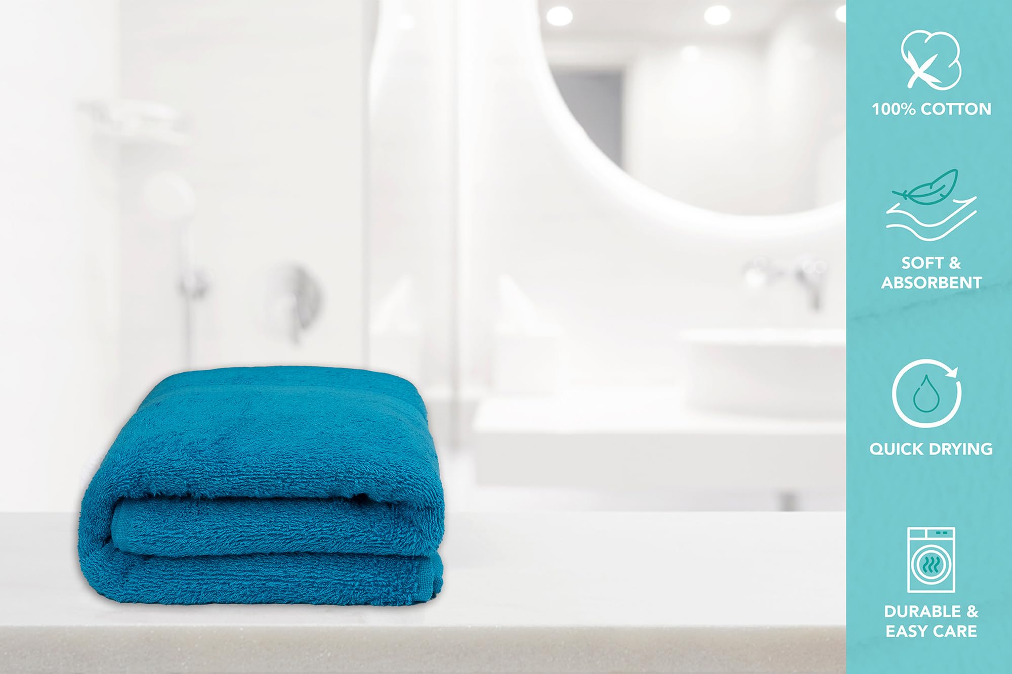 Medium Bath Towels Pack of 6 – 24x48 Inches – Soft, Quick Dry & Highly Absorbent – 100% Cotton Towels for Bathroom, Spa, Gym & Hotel – Aqua Blue