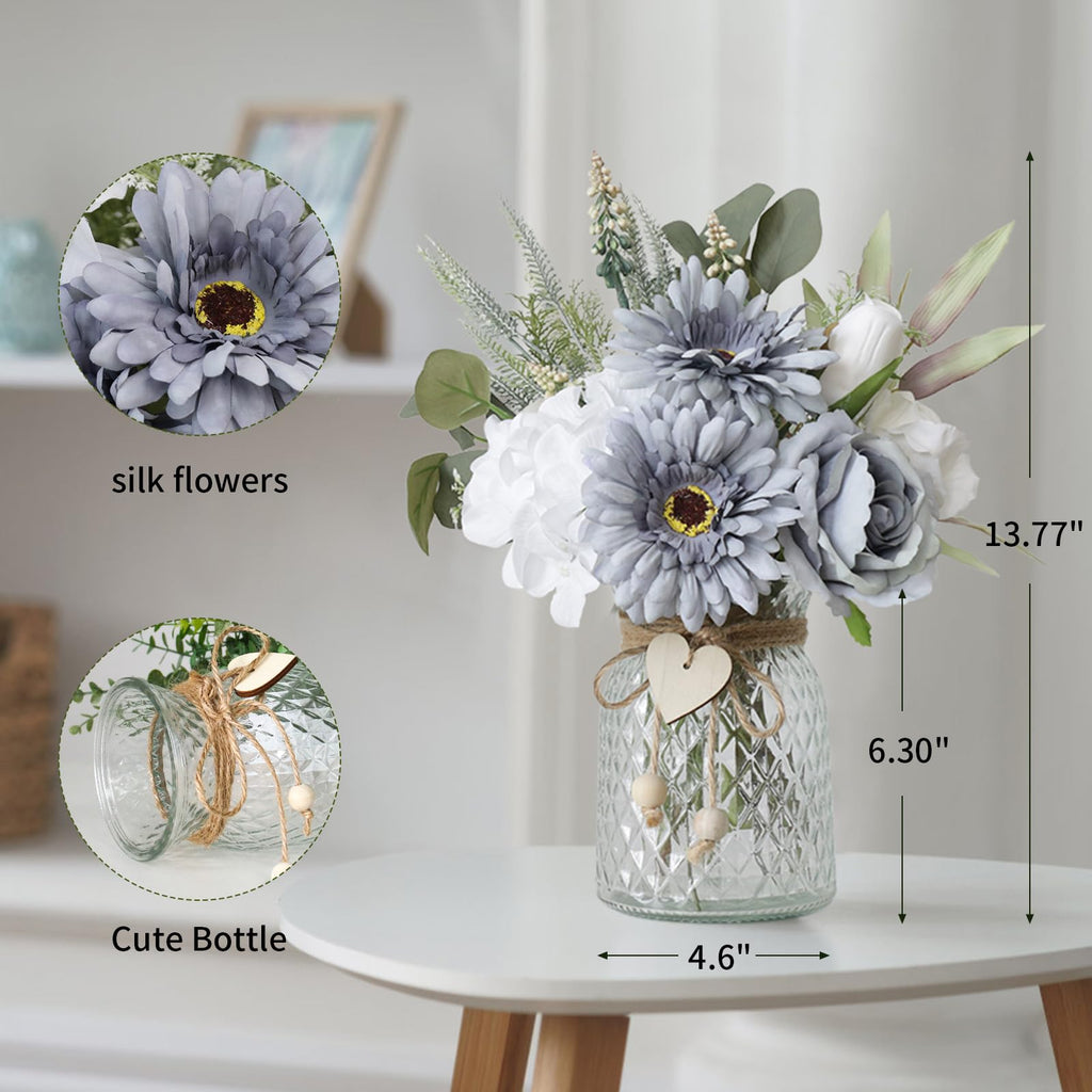 Leftover Fake Flowers in Vase,Faux Flowers in Vase,Table Centerpieces for Dining Room,Flower Centerpieces for Tables,Artificial Flowers,Kitchen Decor,Coffee Table Decor