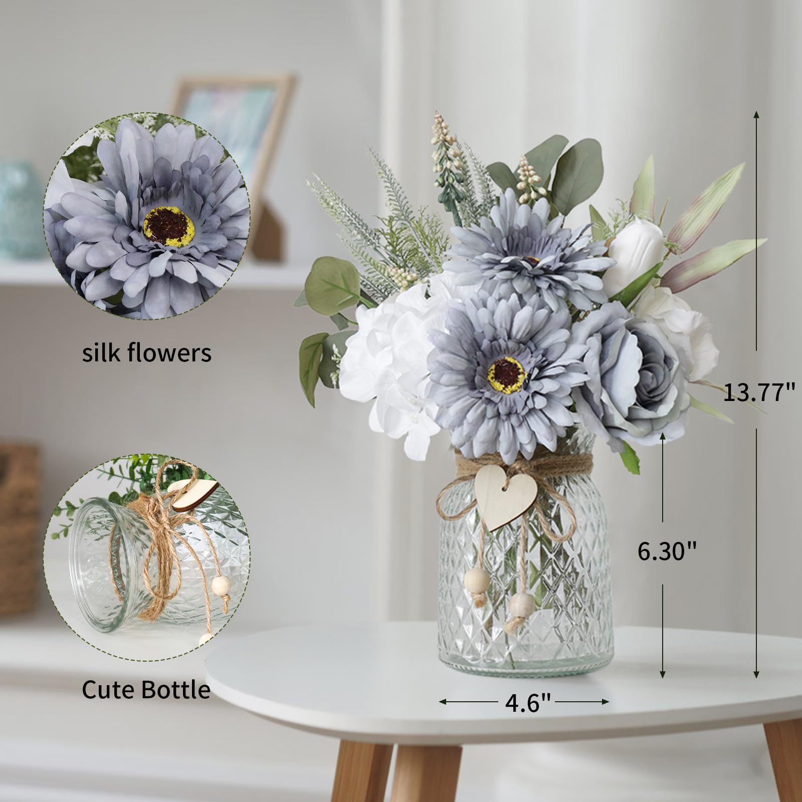 Leftover Fake Flowers in Vase,Faux Flowers in Vase,Table Centerpieces for Dining Room,Flower Centerpieces for Tables,Artificial Flowers,Kitchen Decor,Coffee Table Decor