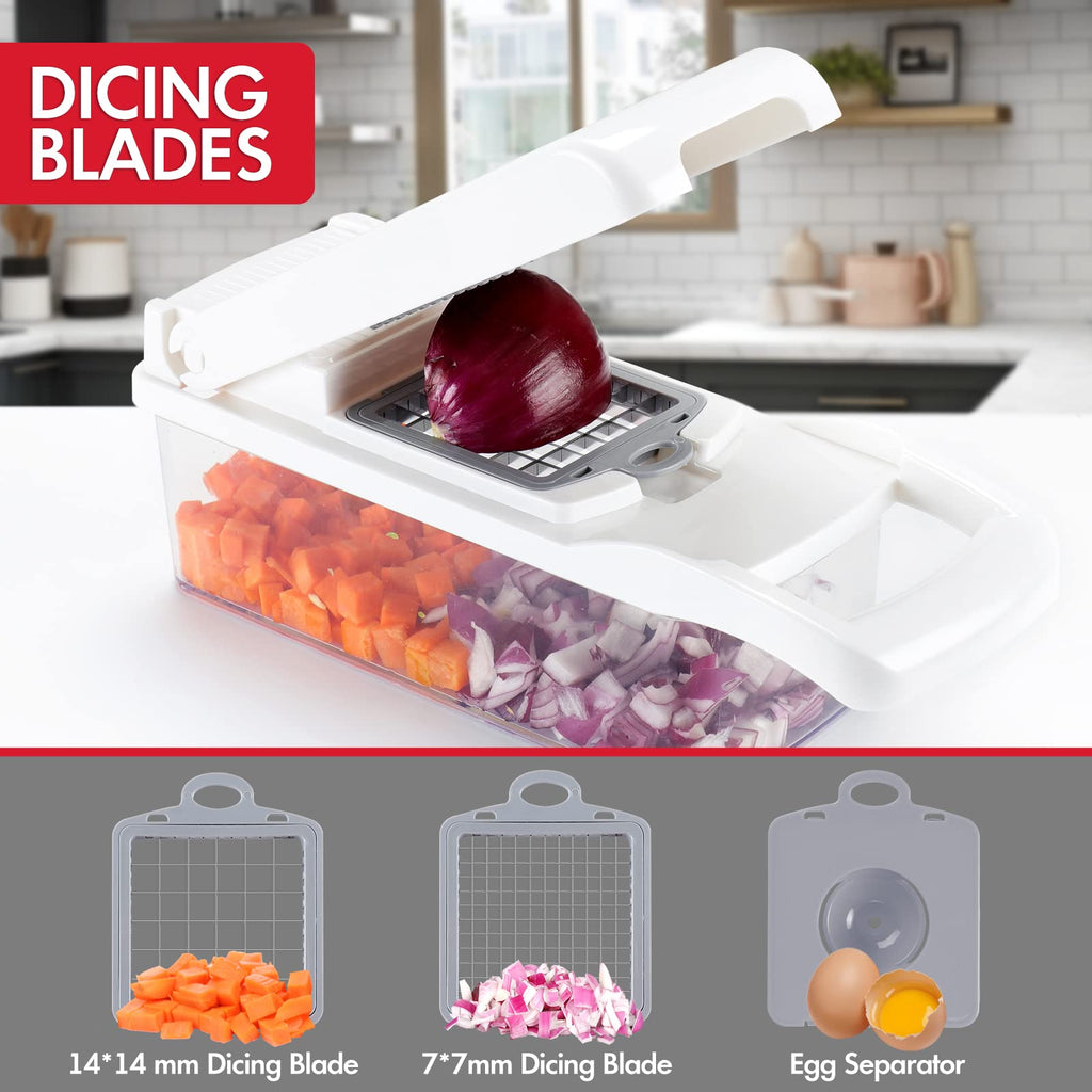Ourokhome Vegetable Chopper Onion Cutter, 12 in 1 Professional Mandoline Slicer for Kitchen, Multifunctional Food Chopper for Potato, Tomato, Veggie with Strainer Basket, 8 Blades, Blue