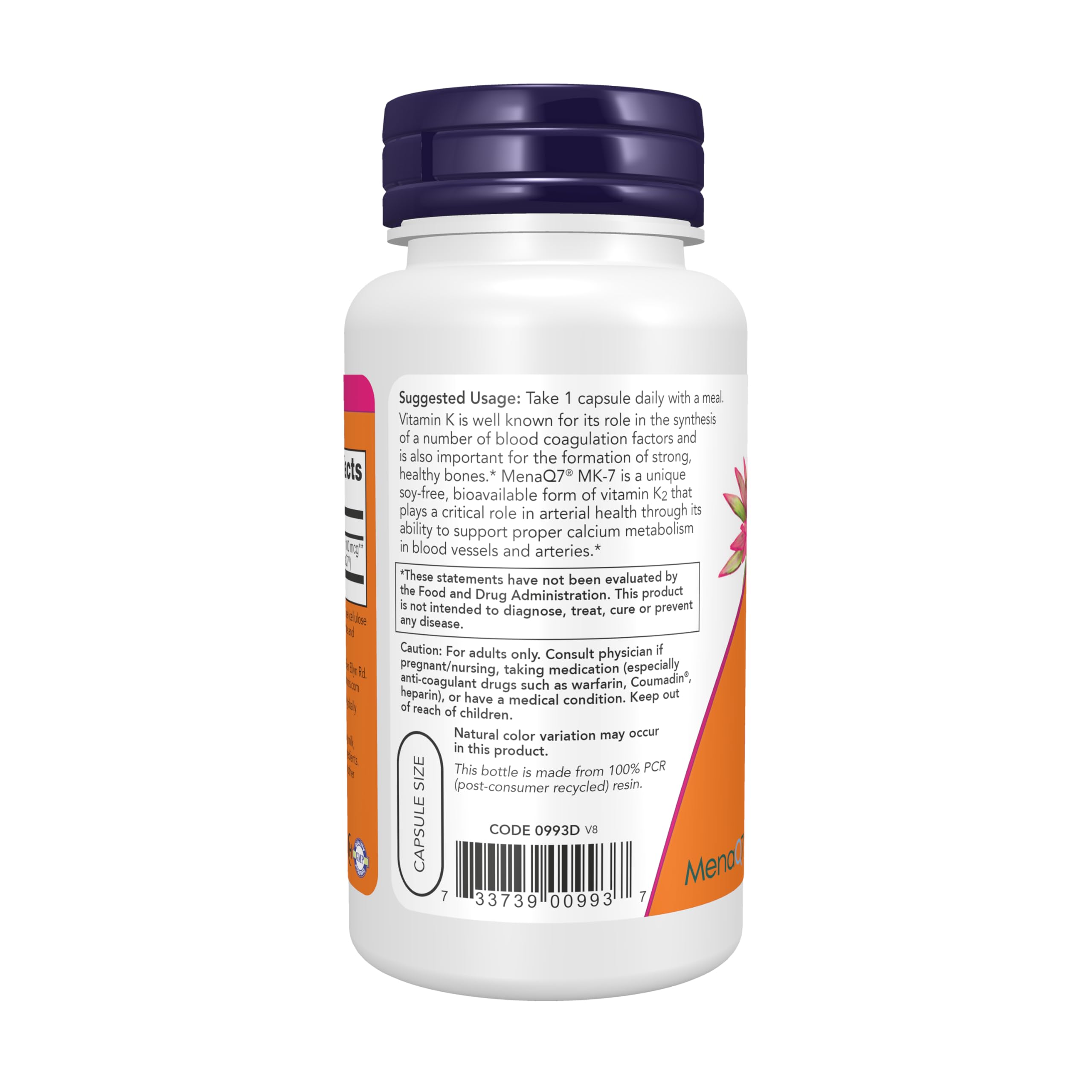 NOW Foods Supplements, MK-7 Vitamin K-2 100 mcg, Cardiovascular Support*, Supports Bone Health*, 60 Veg Capsules